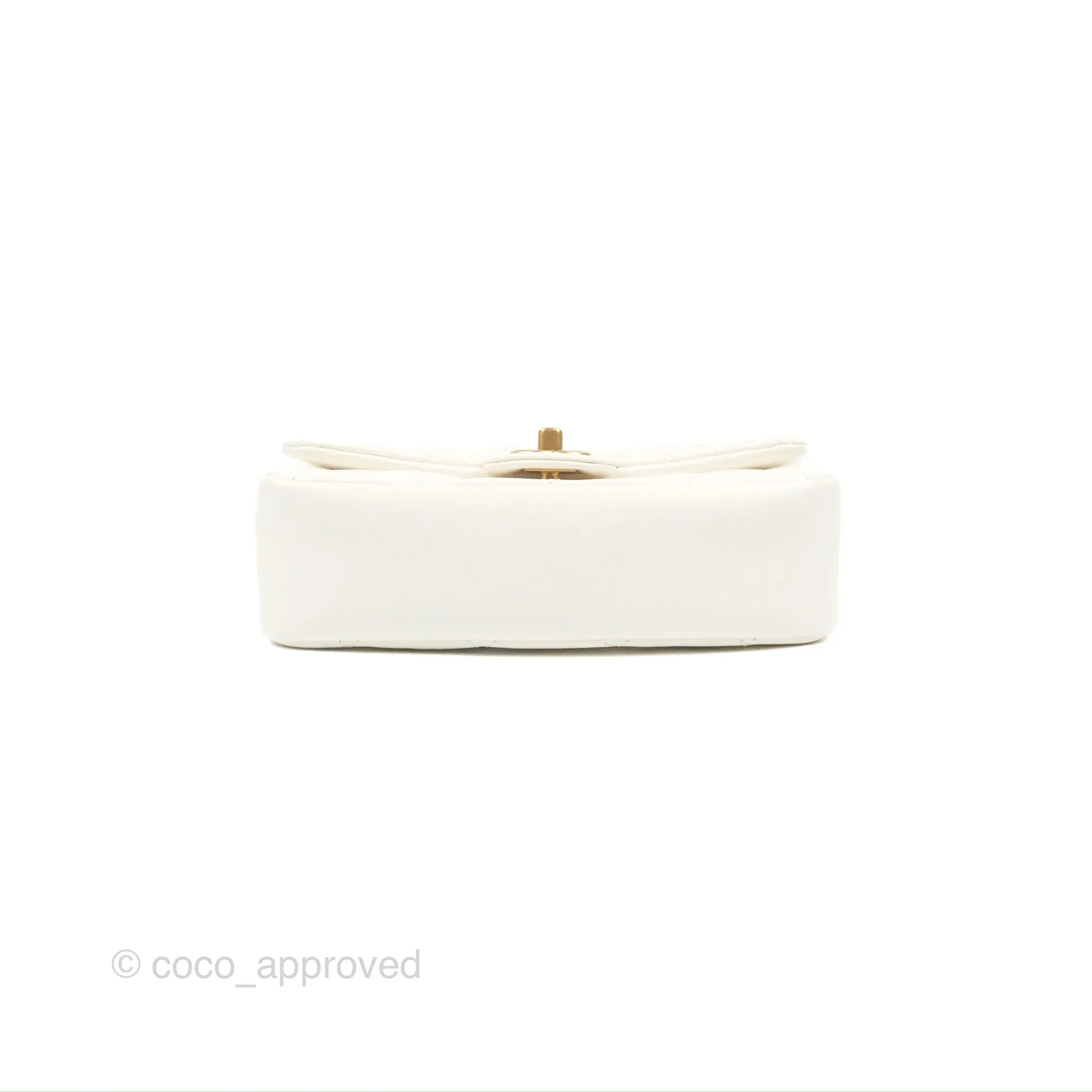 Chanel Mini Flap Bag With Heart CC Charm White Lambskin Aged Gold Hardware