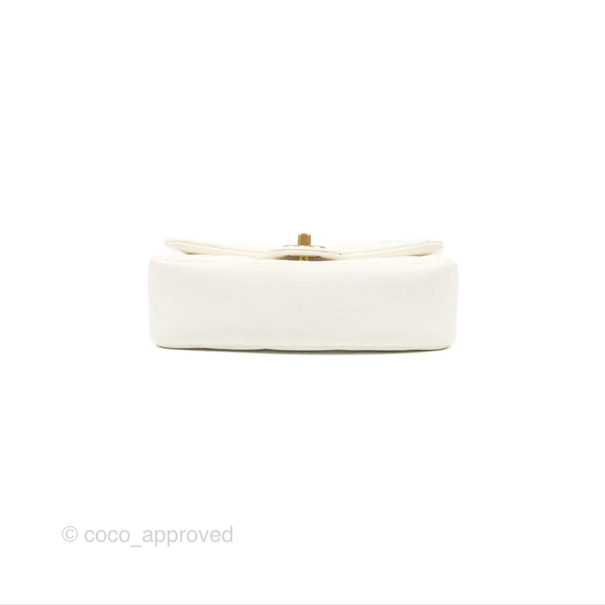 Chanel Mini Flap Bag With Heart CC Charm White Lambskin Aged Gold Hardware
