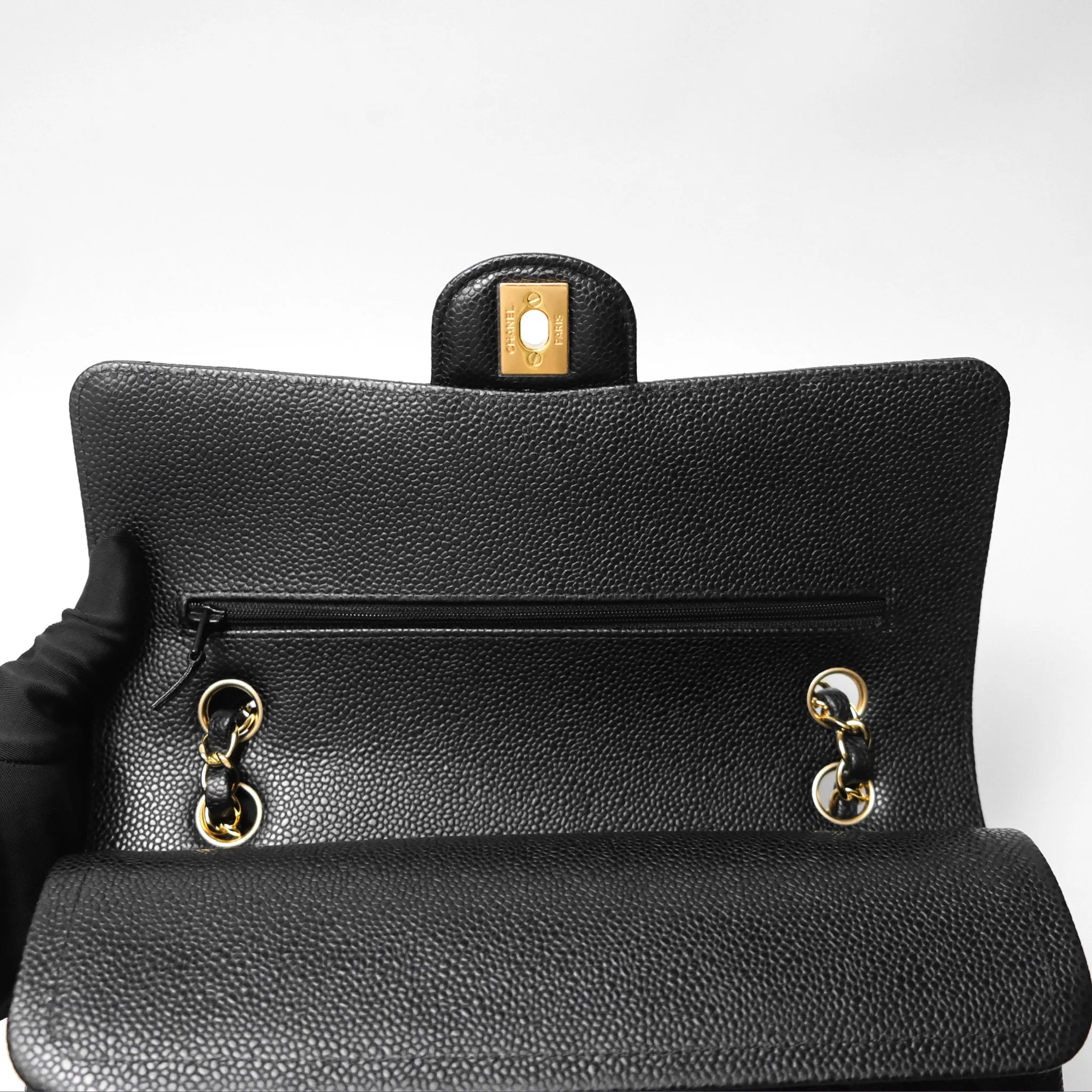 Chanel M/L Medium Classic Flap Quilted Black Caviar Gold Hardware