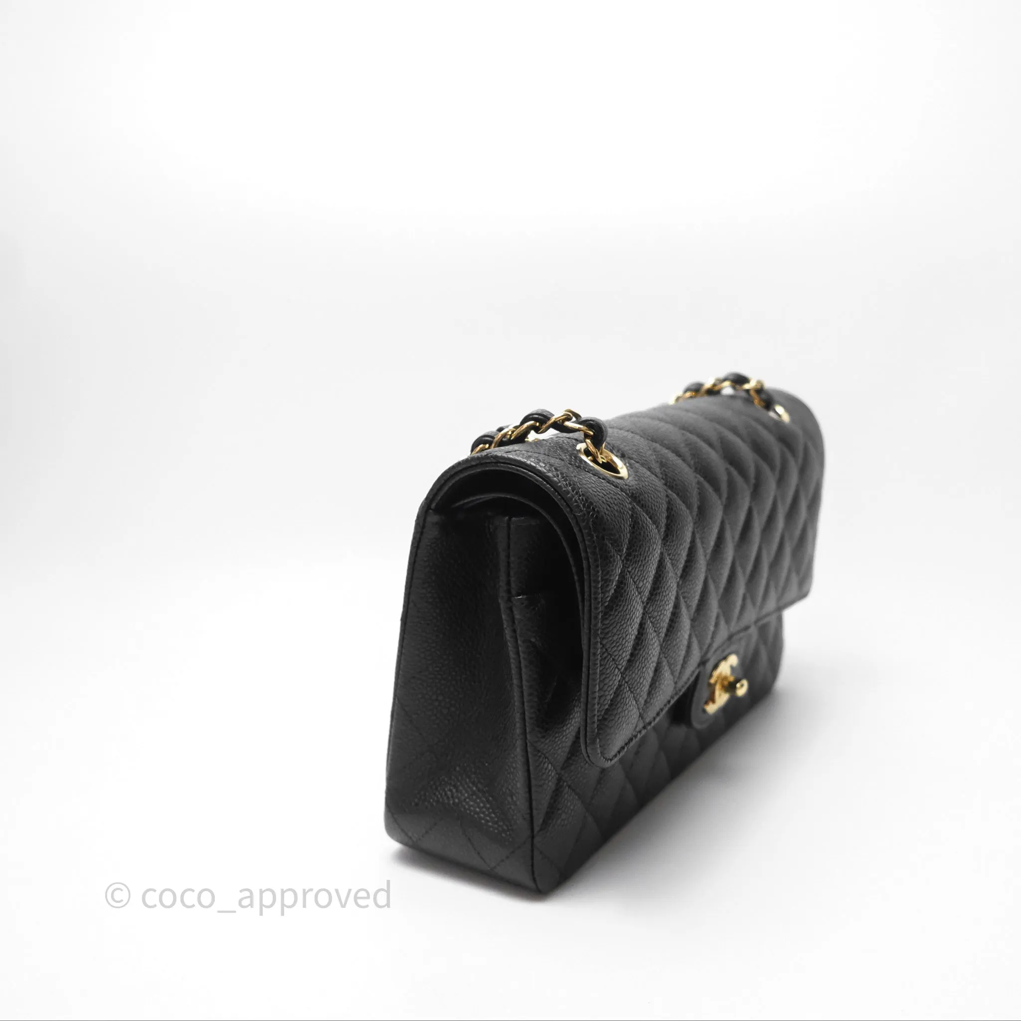 Chanel M/L Medium Classic Flap Quilted Black Caviar Gold Hardware