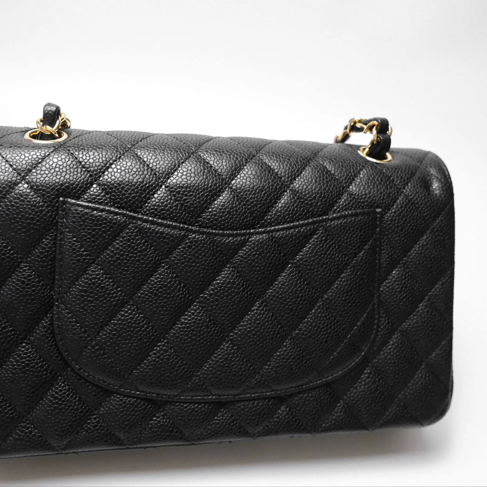 Chanel M/L Medium Classic Flap Quilted Black Caviar Gold Hardware