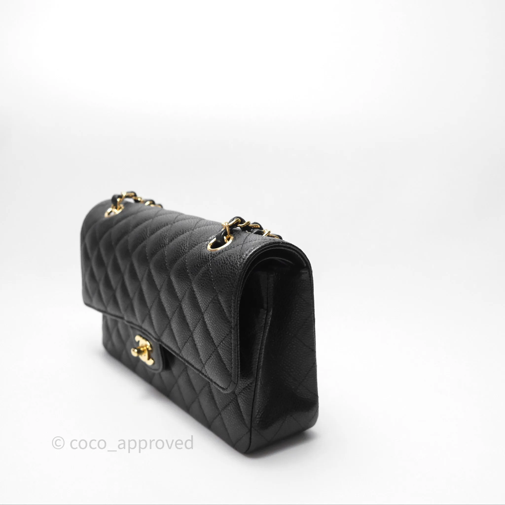 Chanel M/L Medium Classic Flap Quilted Black Caviar Gold Hardware