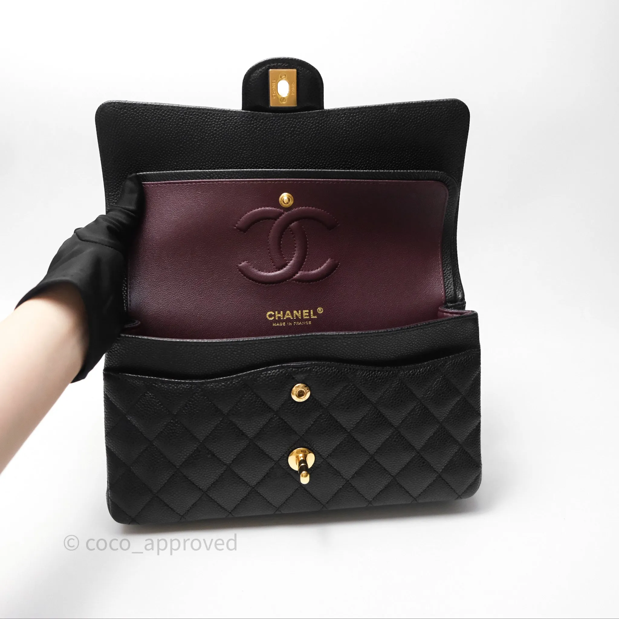 Chanel M/L Medium Classic Flap Quilted Black Caviar Gold Hardware