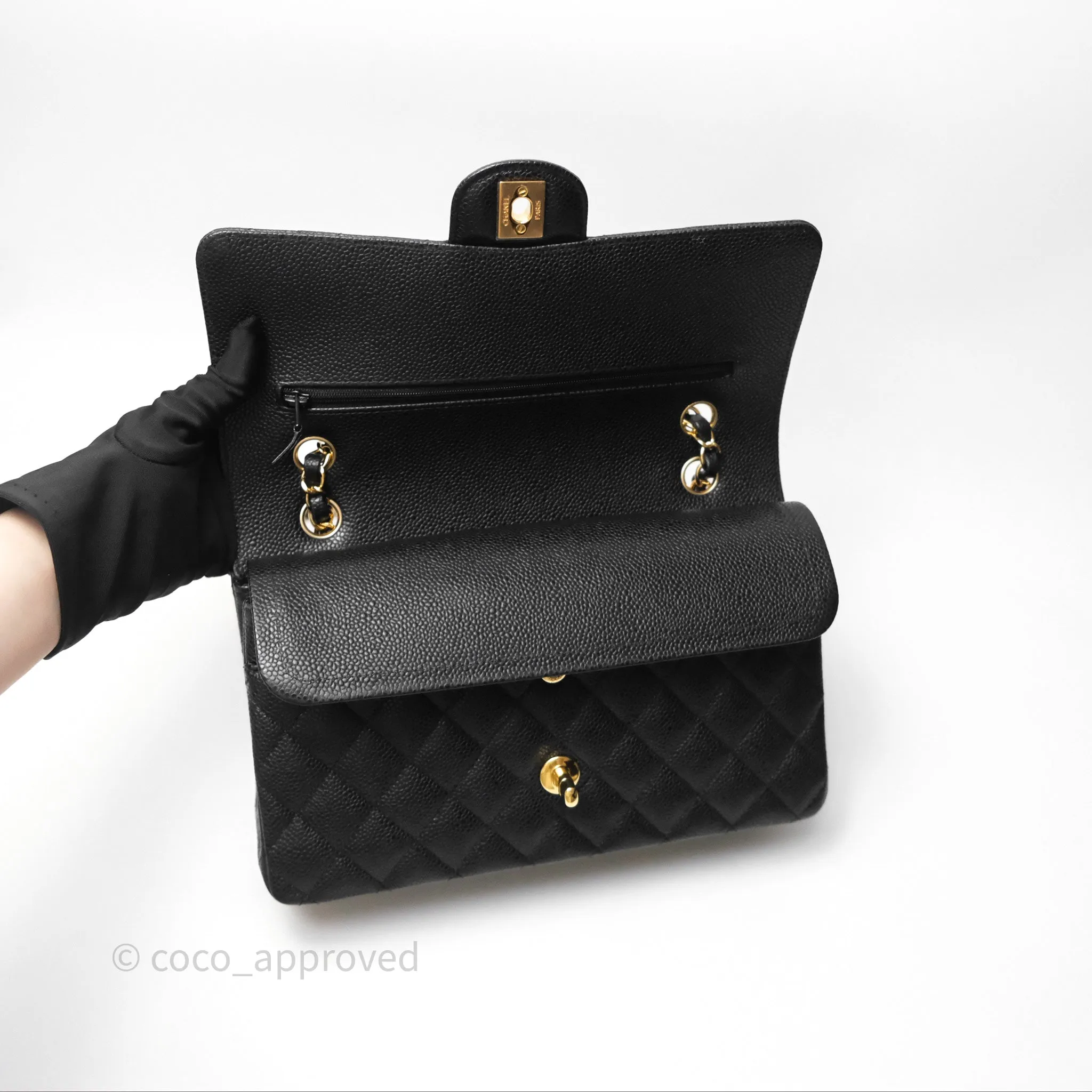 Chanel M/L Medium Classic Flap Quilted Black Caviar Gold Hardware