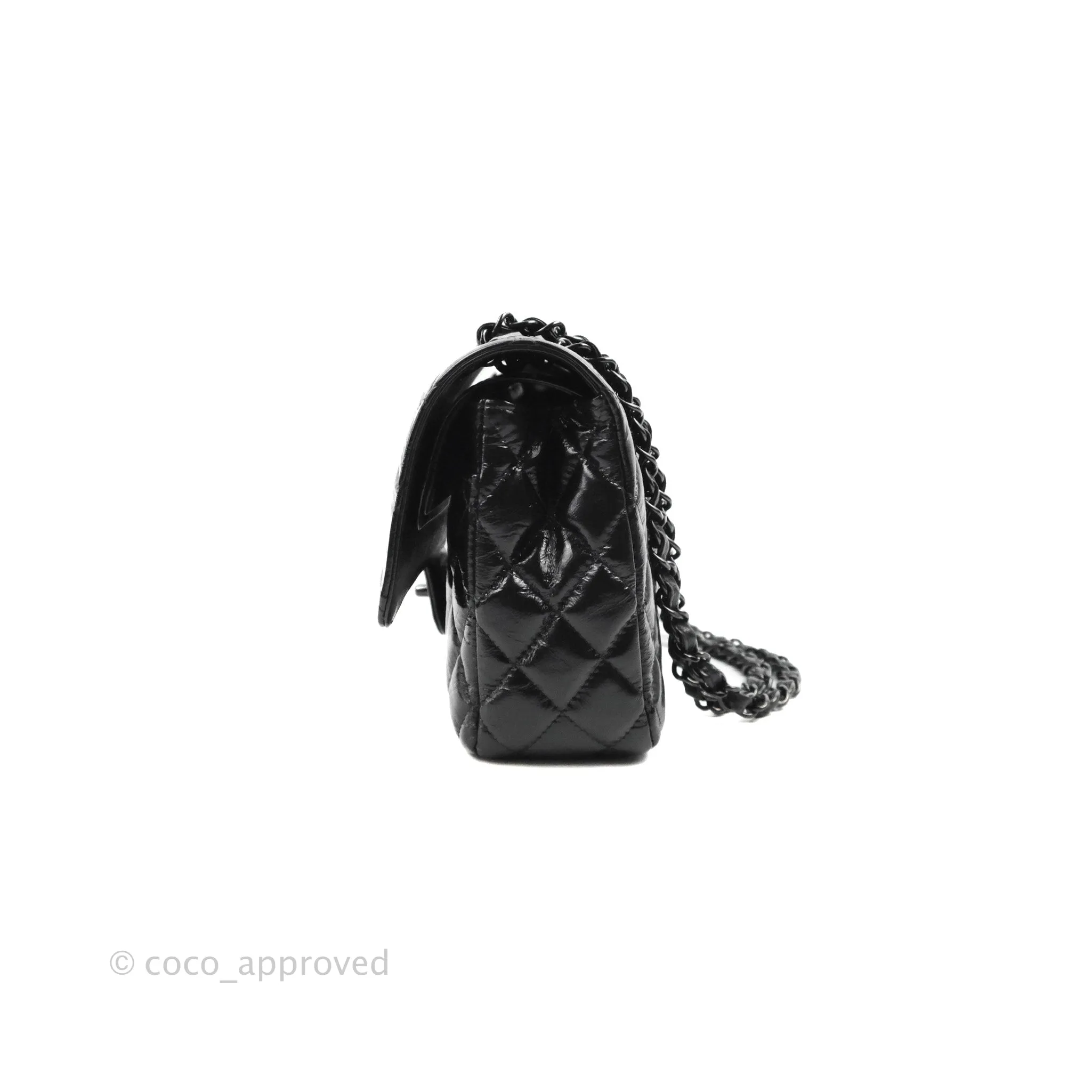 Chanel M/L Medium Classic Quilted Flap So Black Shiny Crumpled Calfskin