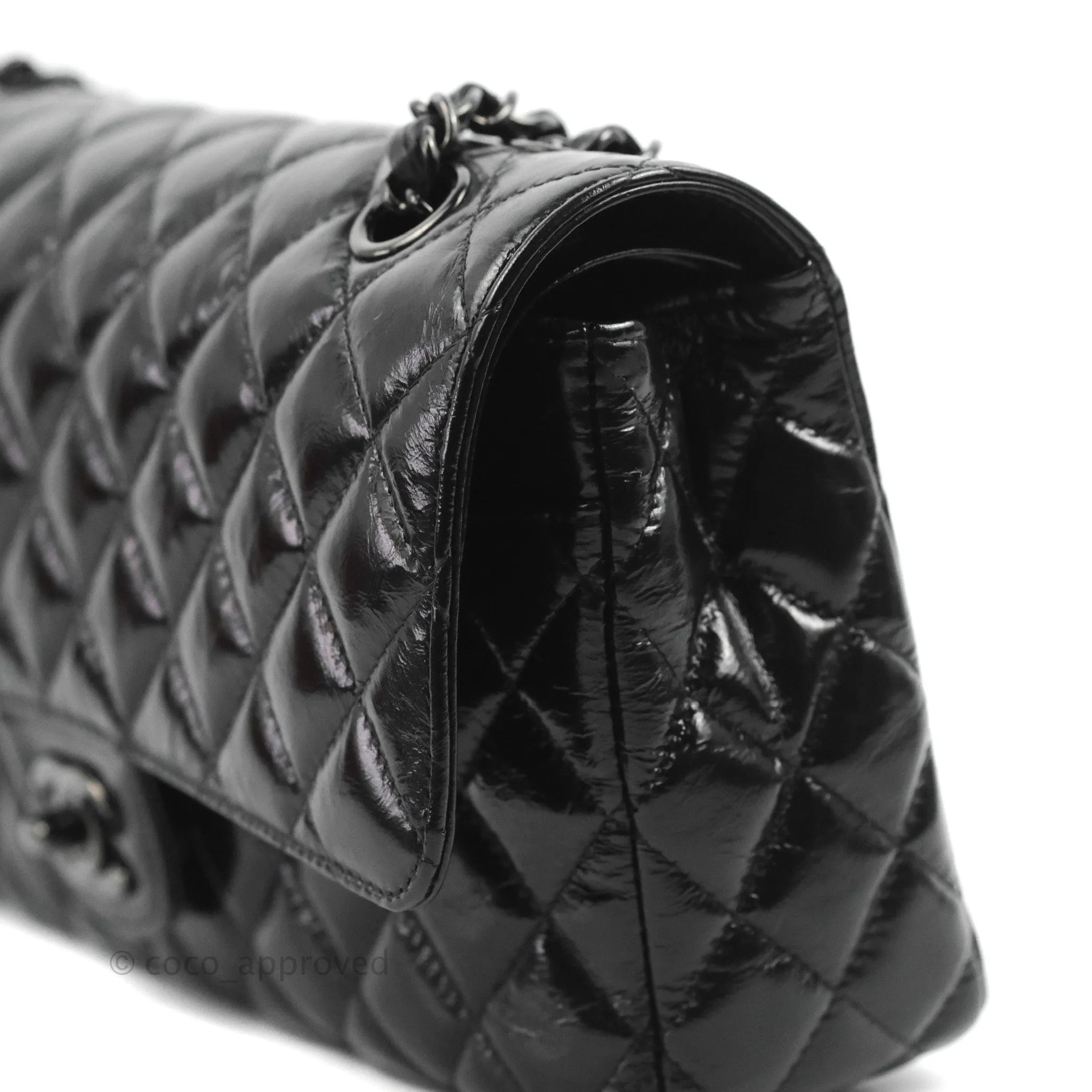 Chanel M/L Medium Classic Quilted Flap So Black Shiny Crumpled Calfskin
