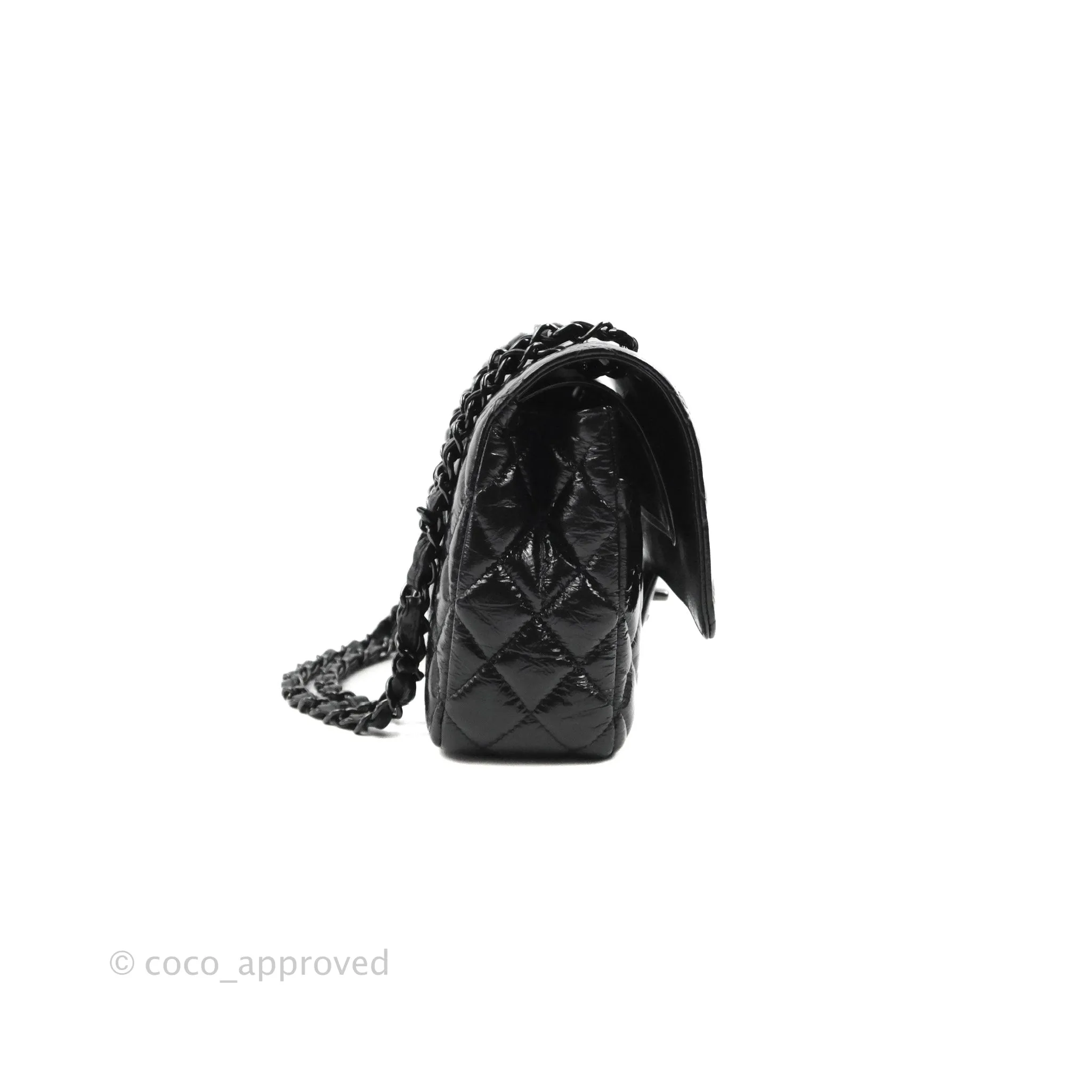 Chanel M/L Medium Classic Quilted Flap So Black Shiny Crumpled Calfskin