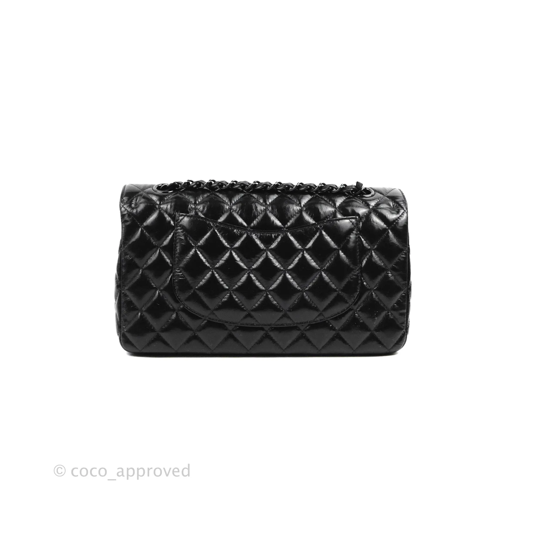Chanel M/L Medium Classic Quilted Flap So Black Shiny Crumpled Calfskin