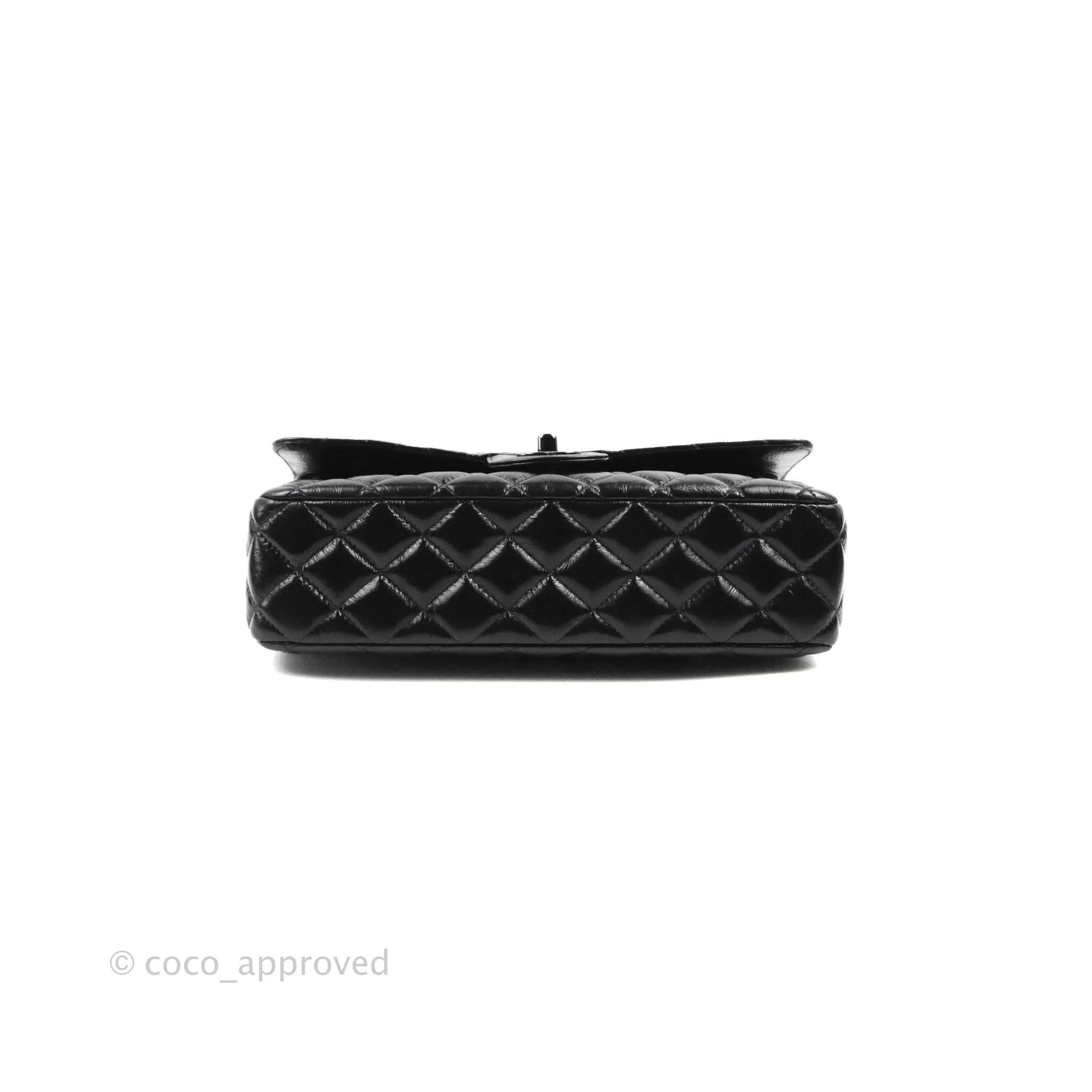 Chanel M/L Medium Classic Quilted Flap So Black Shiny Crumpled Calfskin