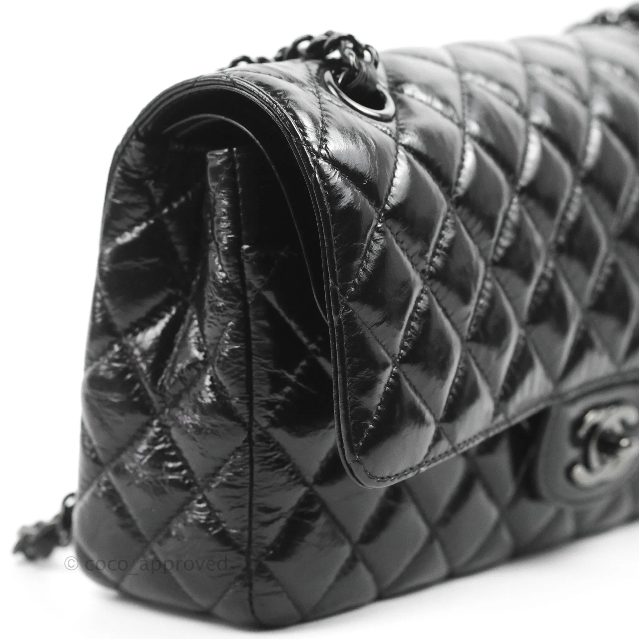 Chanel M/L Medium Classic Quilted Flap So Black Shiny Crumpled Calfskin