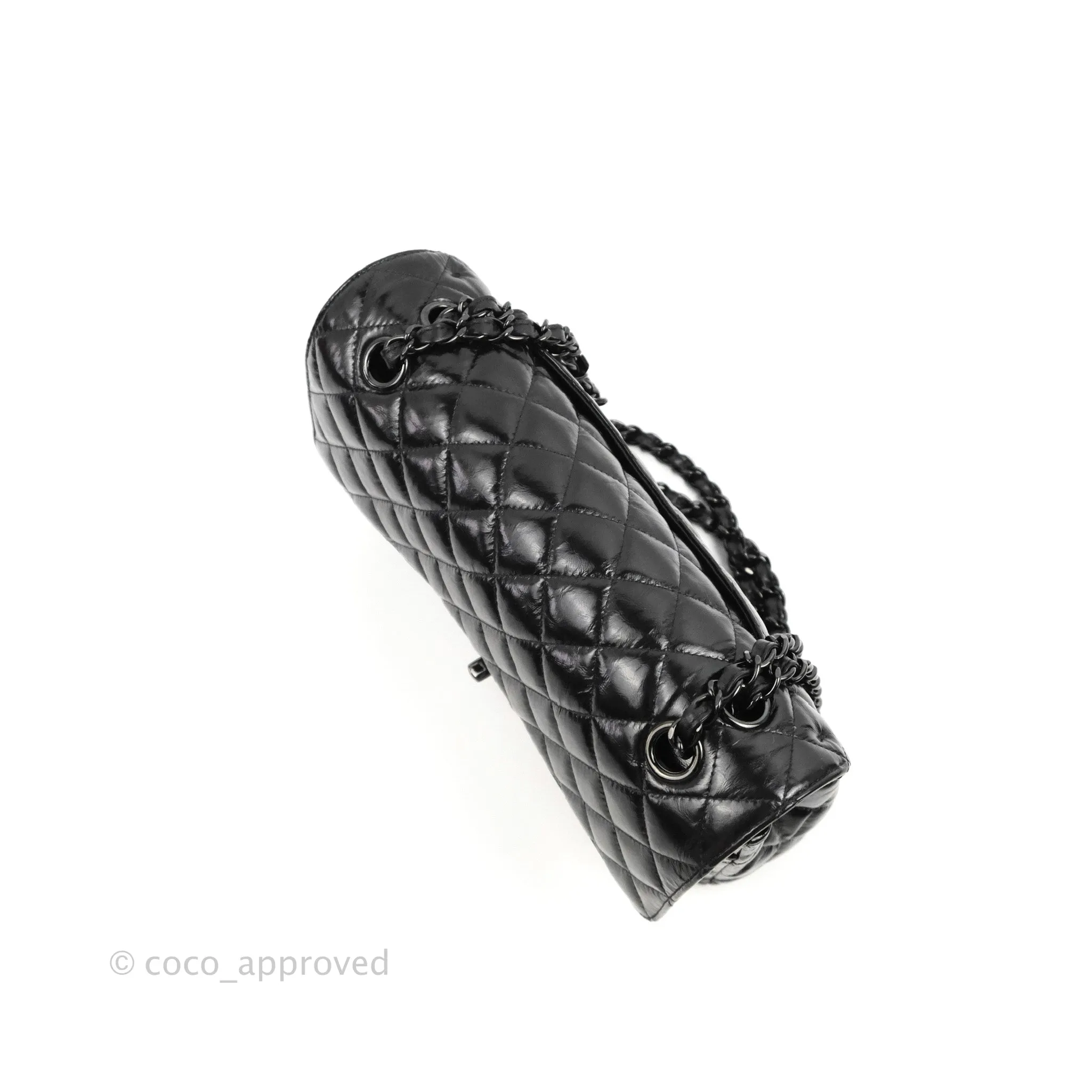 Chanel M/L Medium Classic Quilted Flap So Black Shiny Crumpled Calfskin