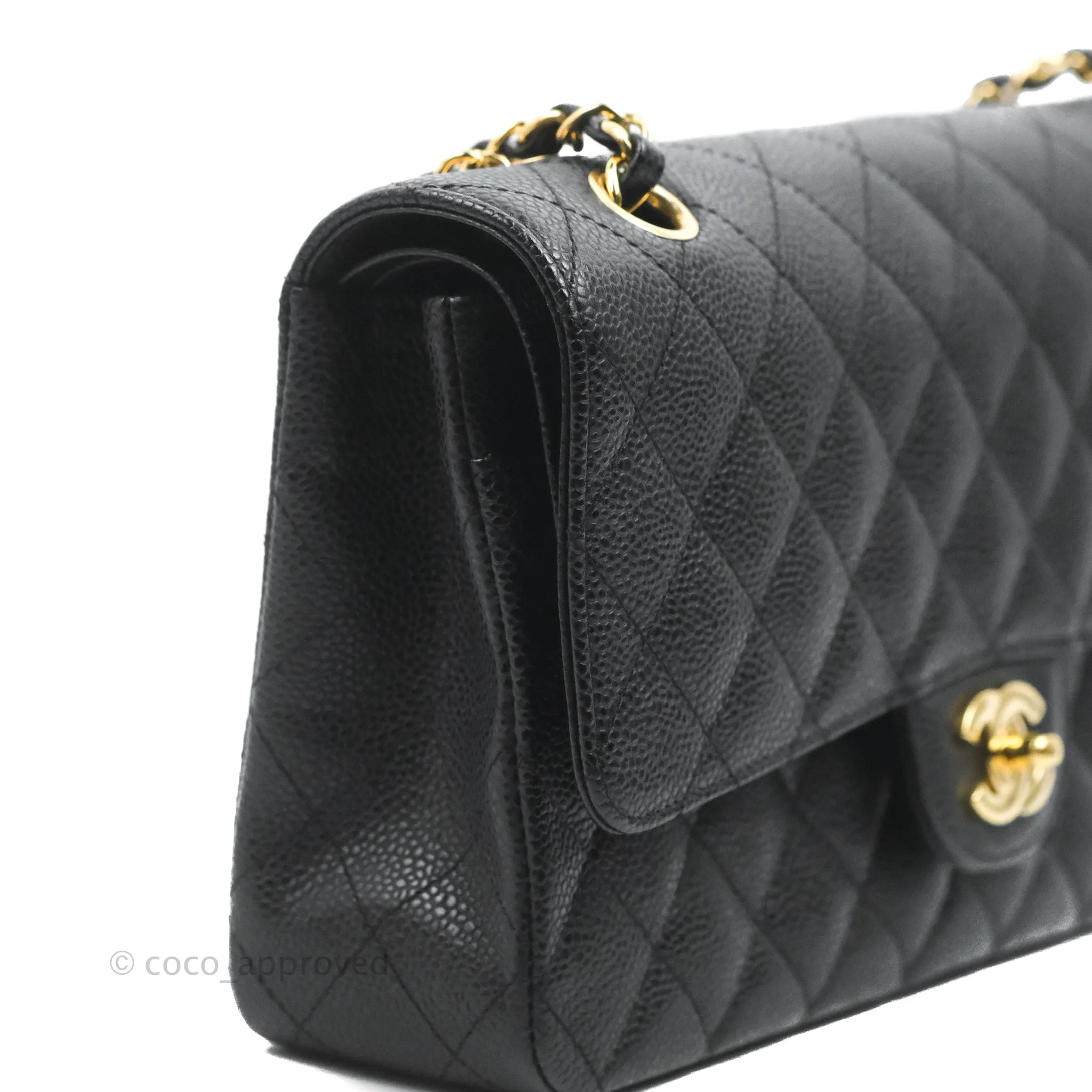 Chanel Quilted Classic M/L Medium Flap Black Caviar Gold Hardware