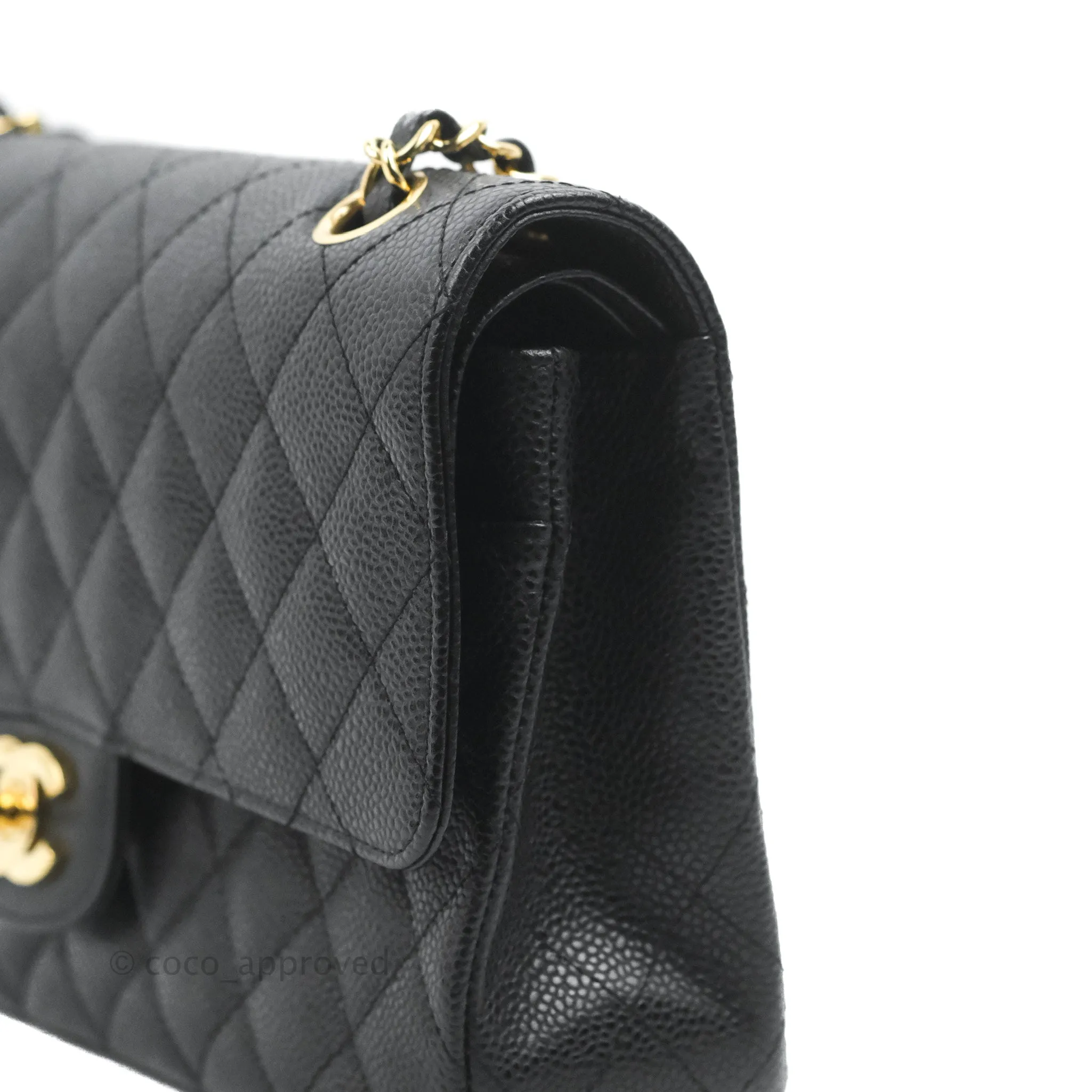 Chanel Quilted Classic M/L Medium Flap Black Caviar Gold Hardware