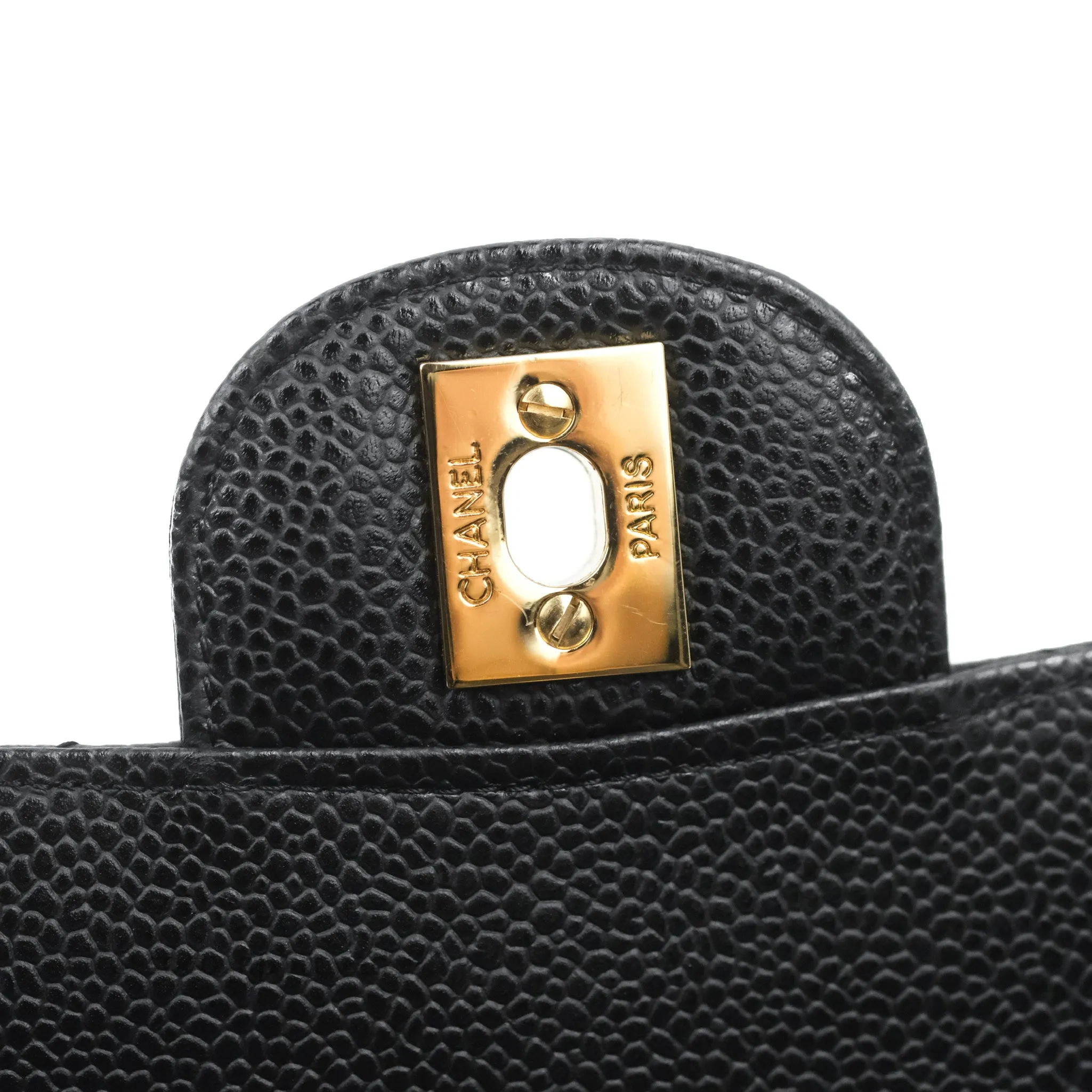 Chanel Quilted Classic M/L Medium Flap Black Caviar Gold Hardware