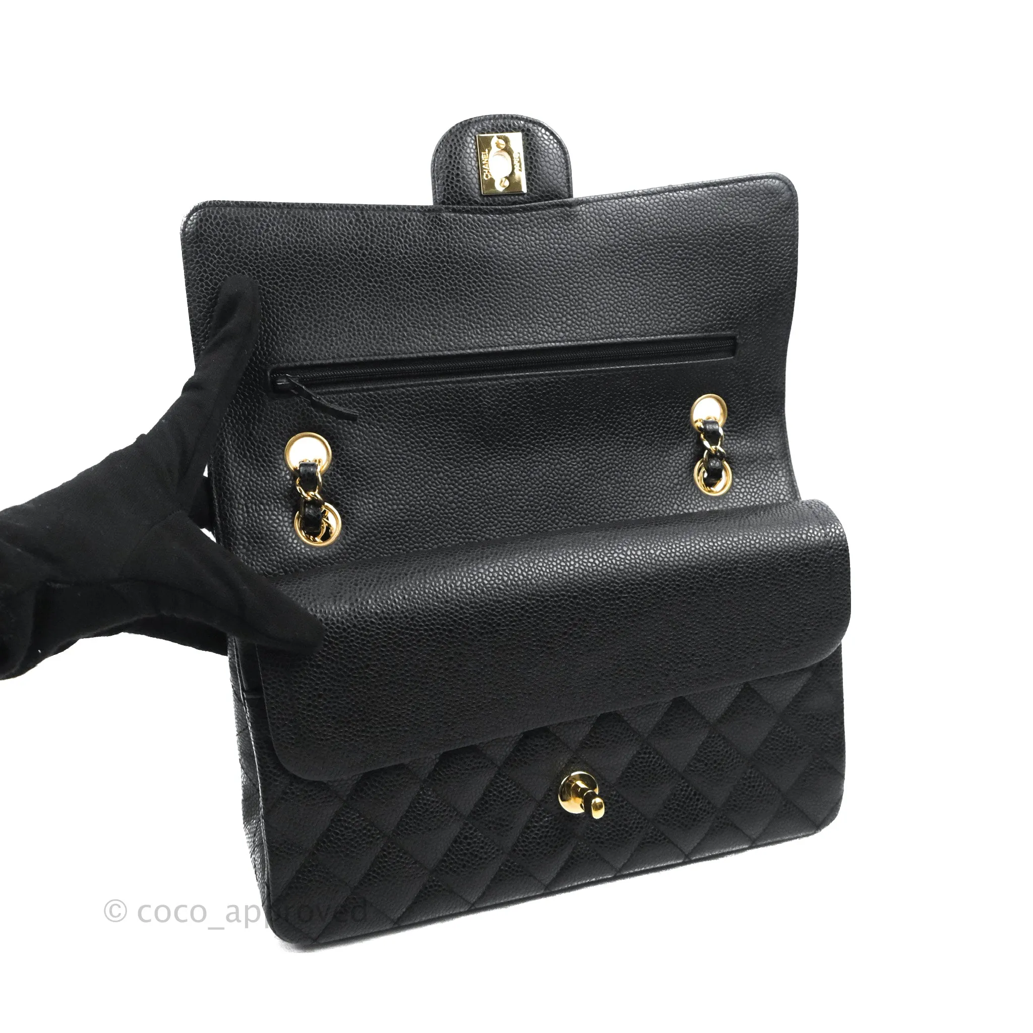 Chanel Quilted Classic M/L Medium Flap Black Caviar Gold Hardware