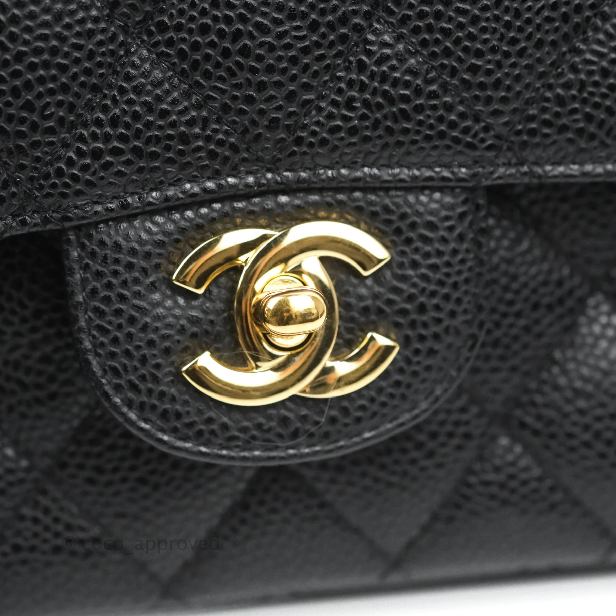 Chanel Quilted Classic M/L Medium Flap Black Caviar Gold Hardware