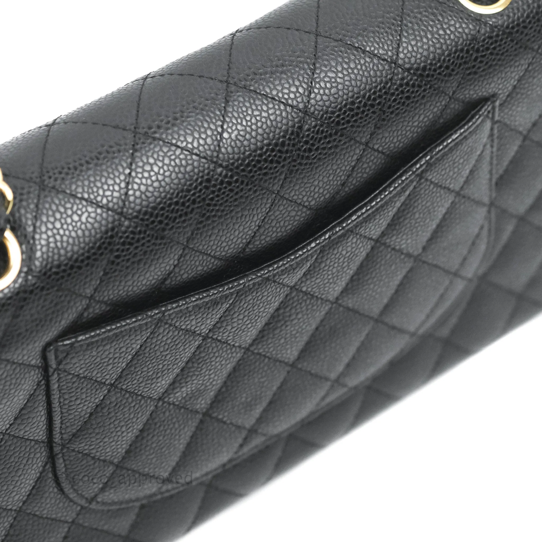 Chanel Quilted Classic M/L Medium Flap Black Caviar Gold Hardware