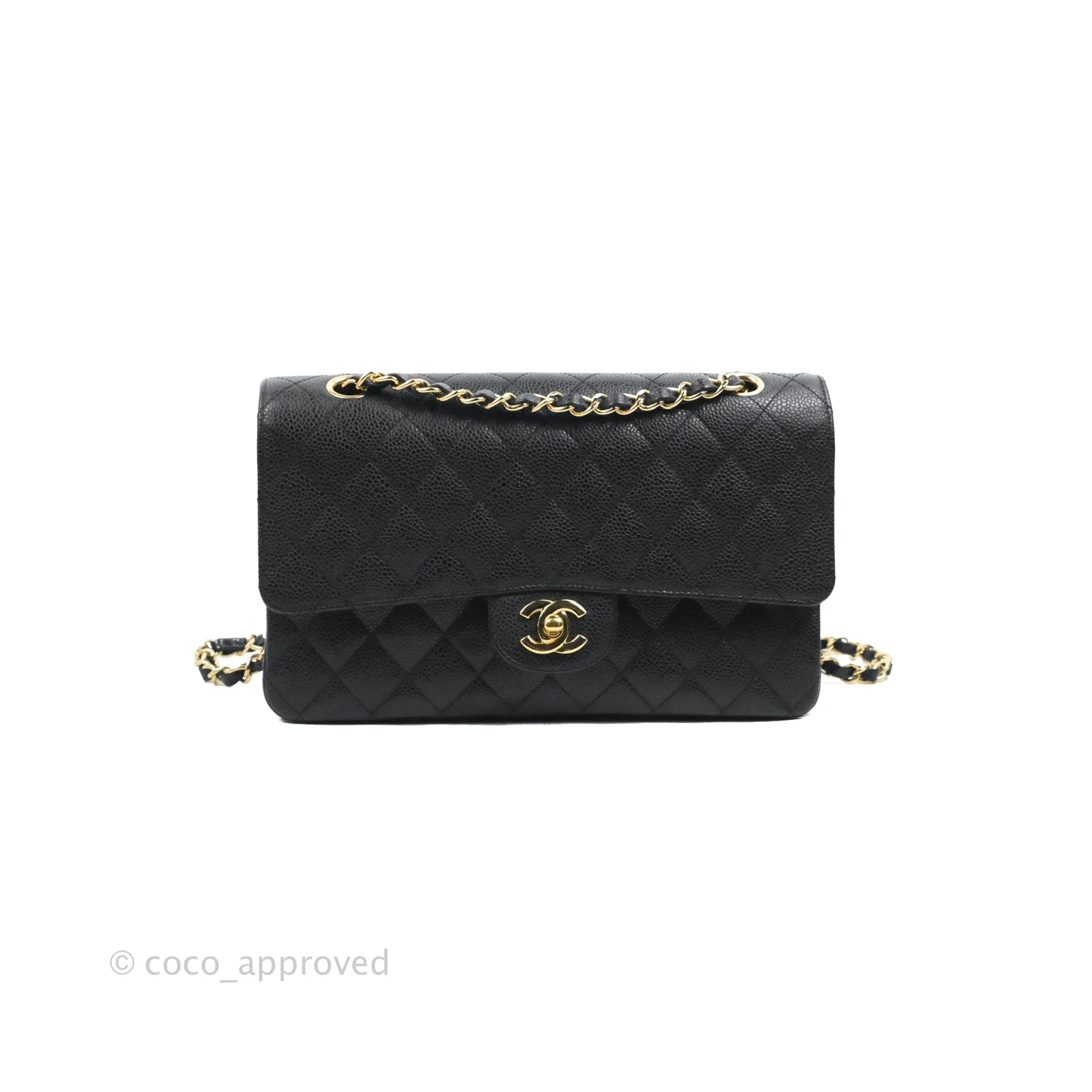 Chanel Quilted Classic M/L Medium Flap Black Caviar Gold Hardware