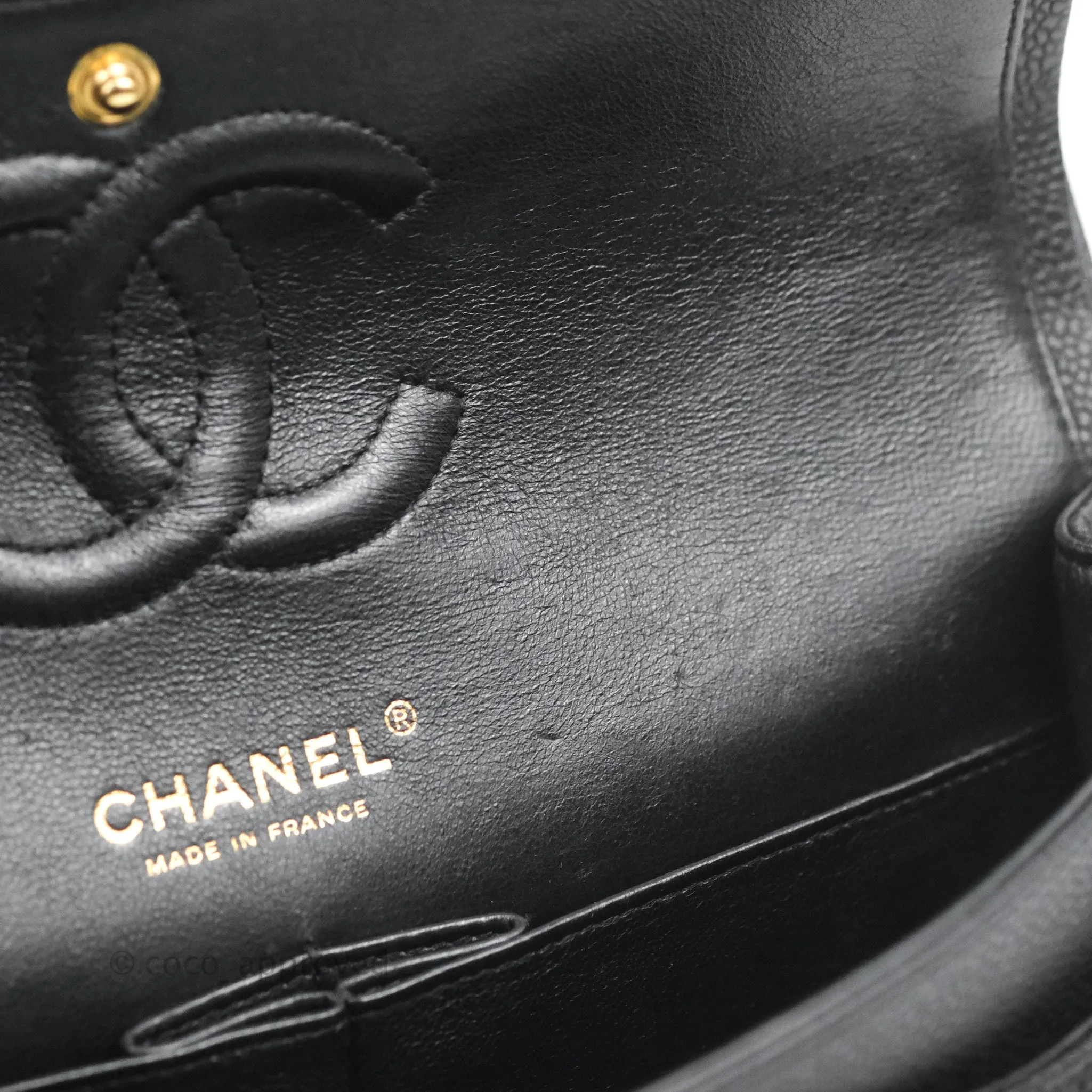 Chanel Quilted Classic M/L Medium Flap Black Caviar Gold Hardware