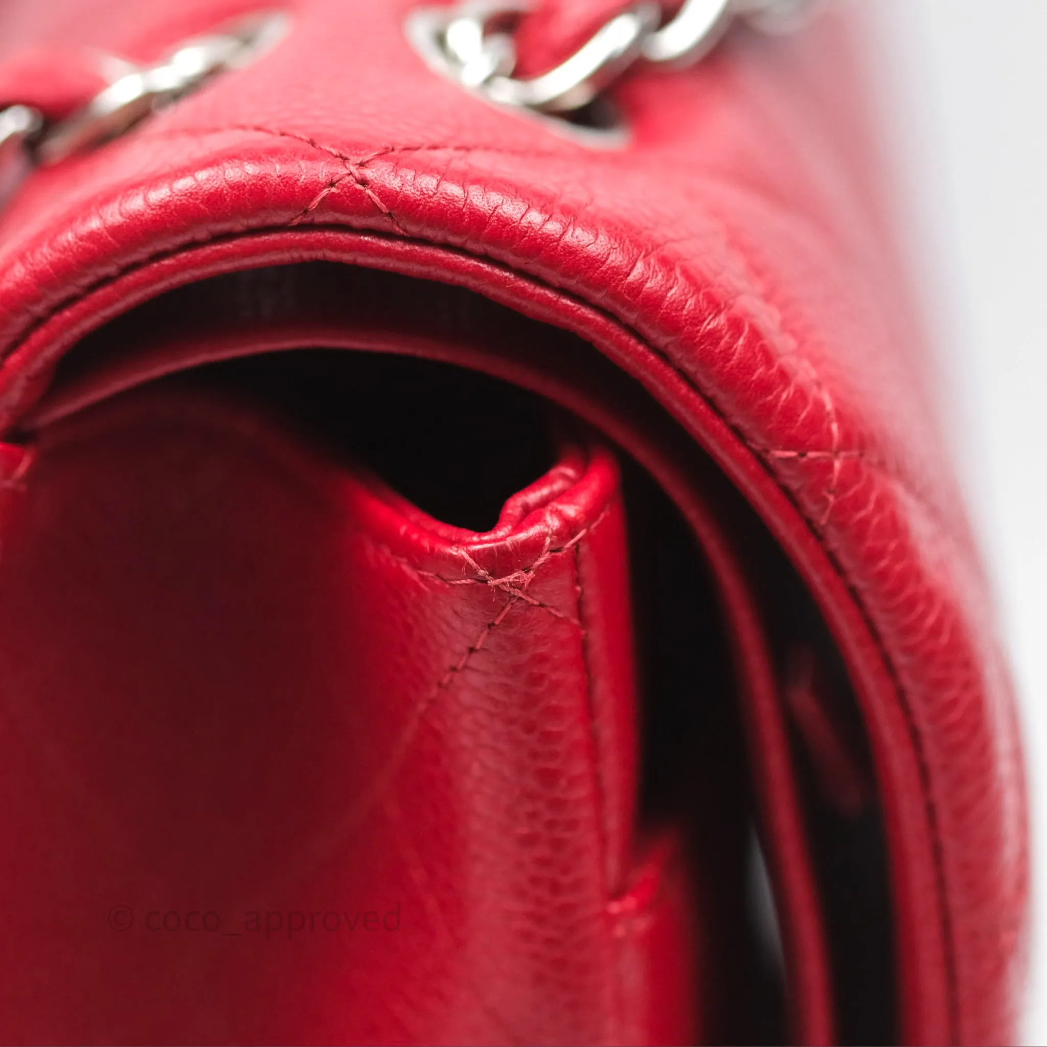 Chanel Quilted Maxi Double Flap Red Caviar Silver Hardware⁣⁣