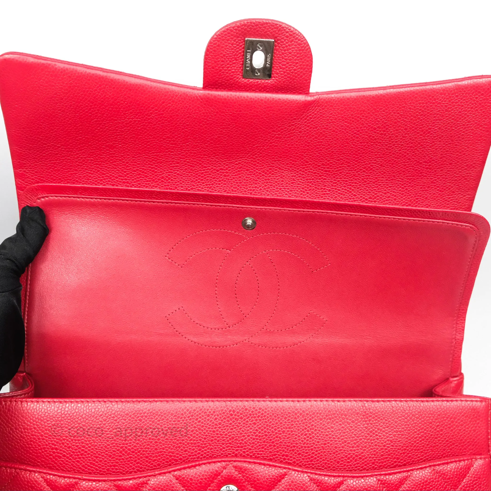 Chanel Quilted Maxi Double Flap Red Caviar Silver Hardware⁣⁣