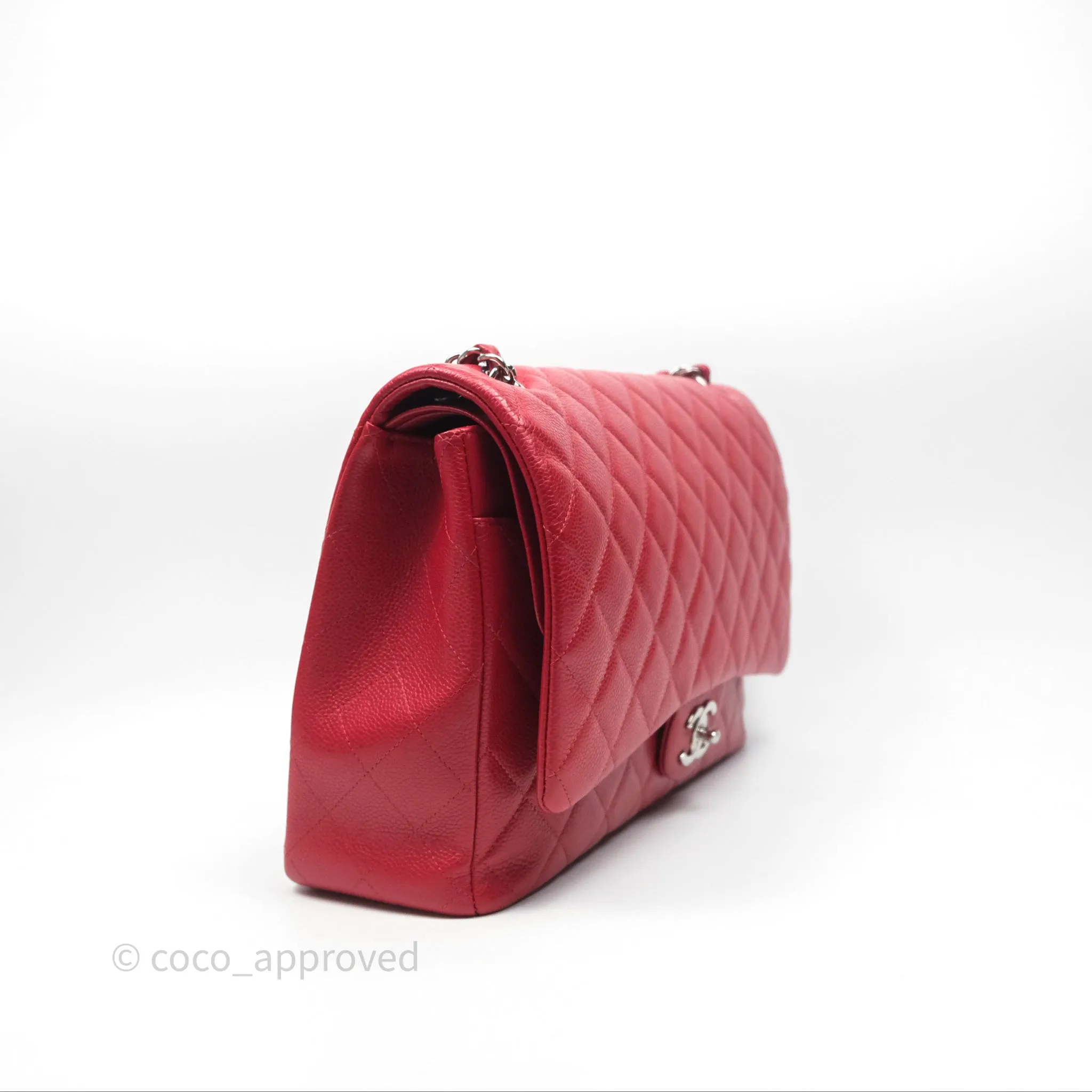Chanel Quilted Maxi Double Flap Red Caviar Silver Hardware⁣⁣
