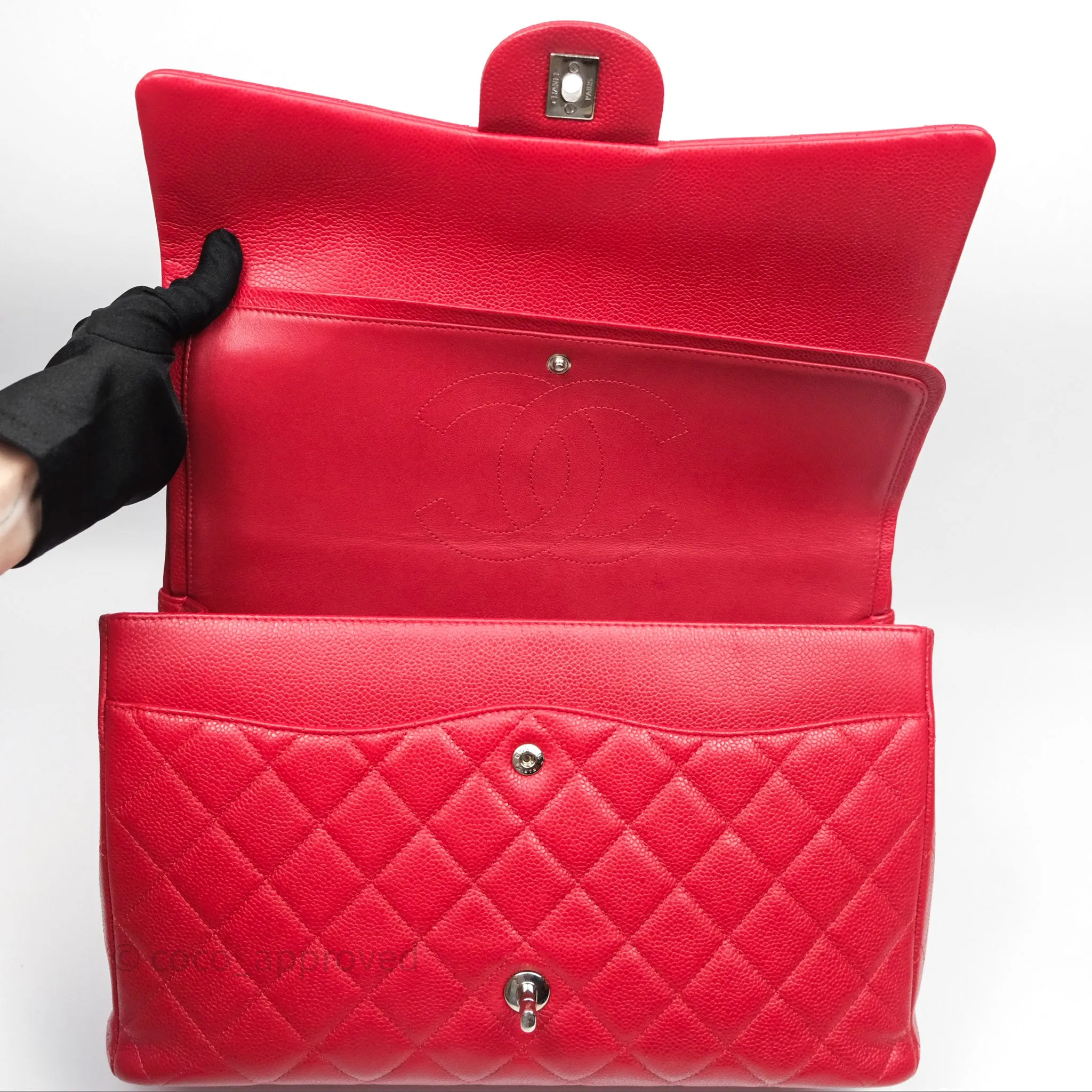 Chanel Quilted Maxi Double Flap Red Caviar Silver Hardware⁣⁣