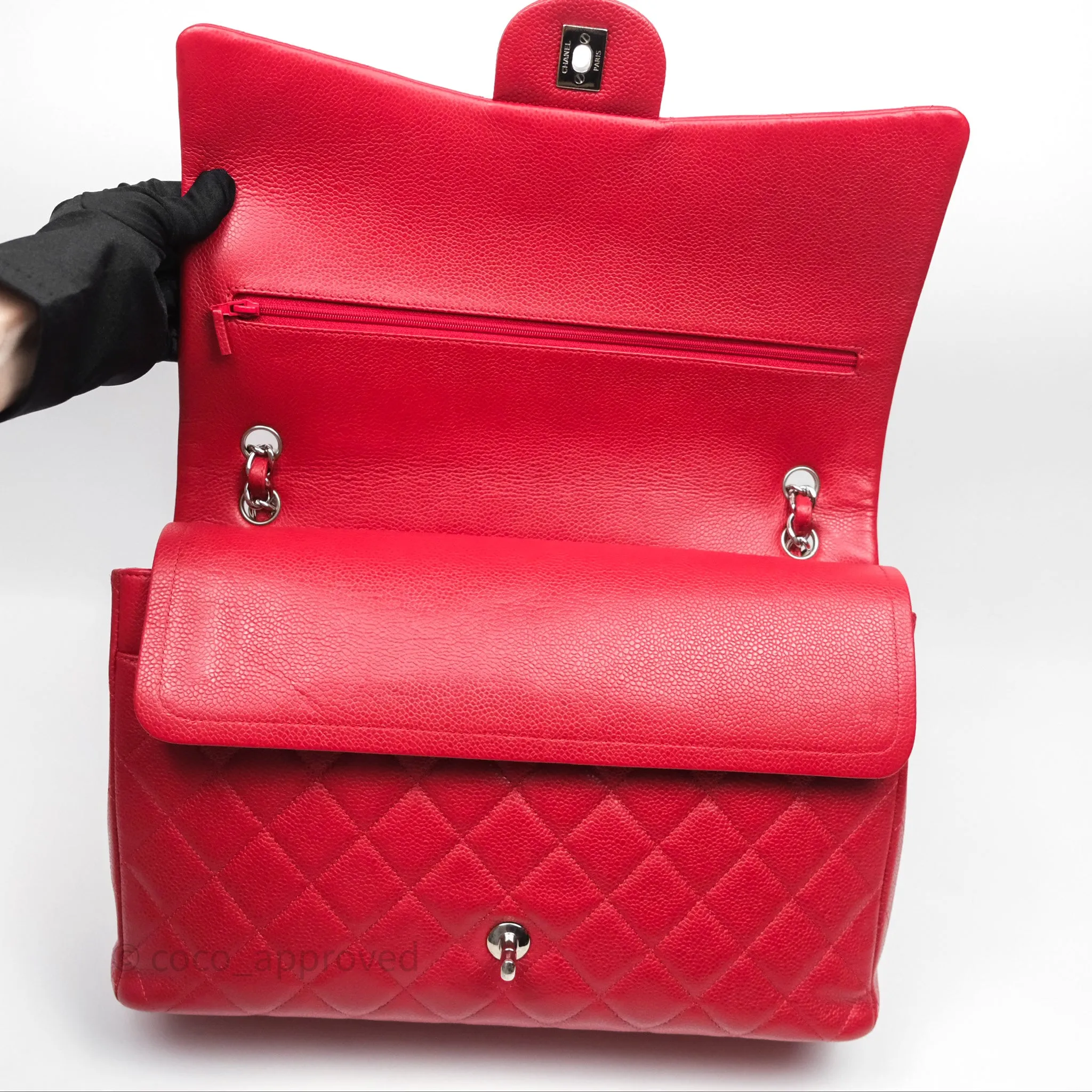 Chanel Quilted Maxi Double Flap Red Caviar Silver Hardware⁣⁣