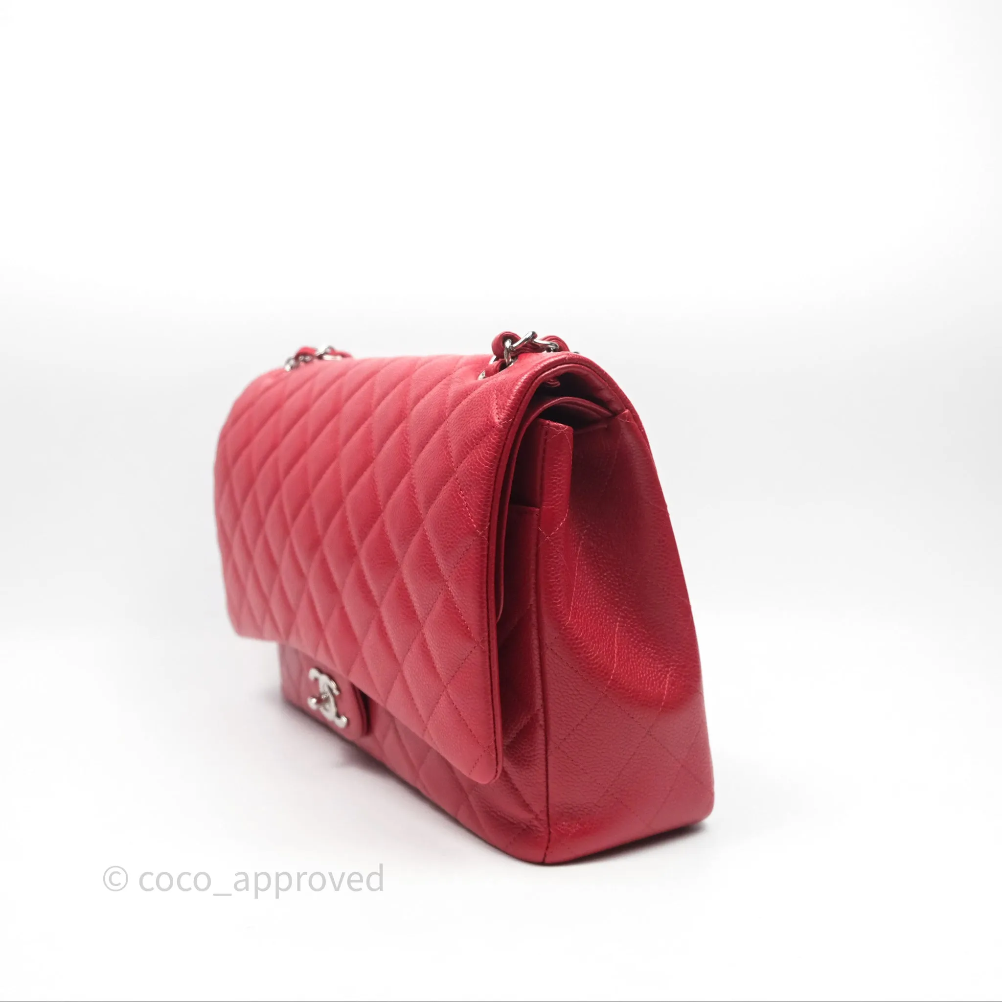 Chanel Quilted Maxi Double Flap Red Caviar Silver Hardware⁣⁣