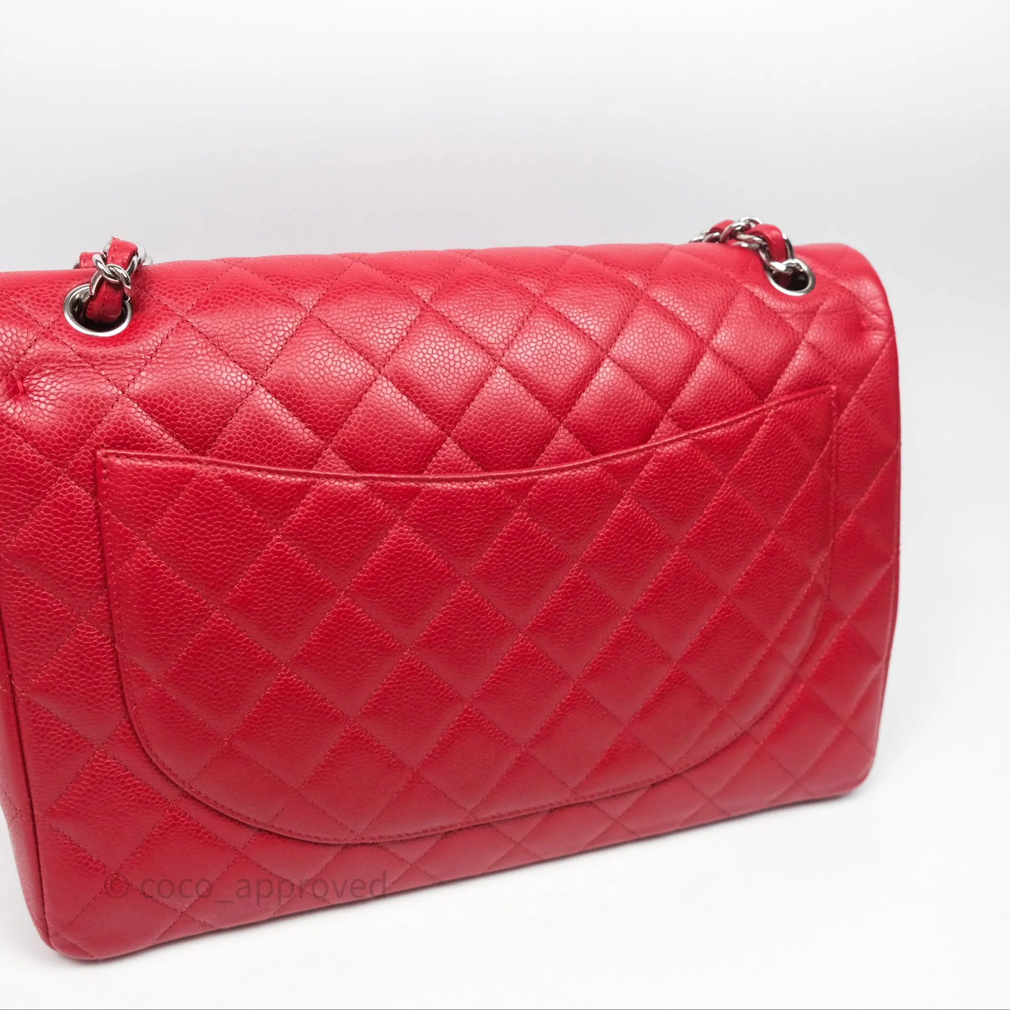 Chanel Quilted Maxi Double Flap Red Caviar Silver Hardware⁣⁣