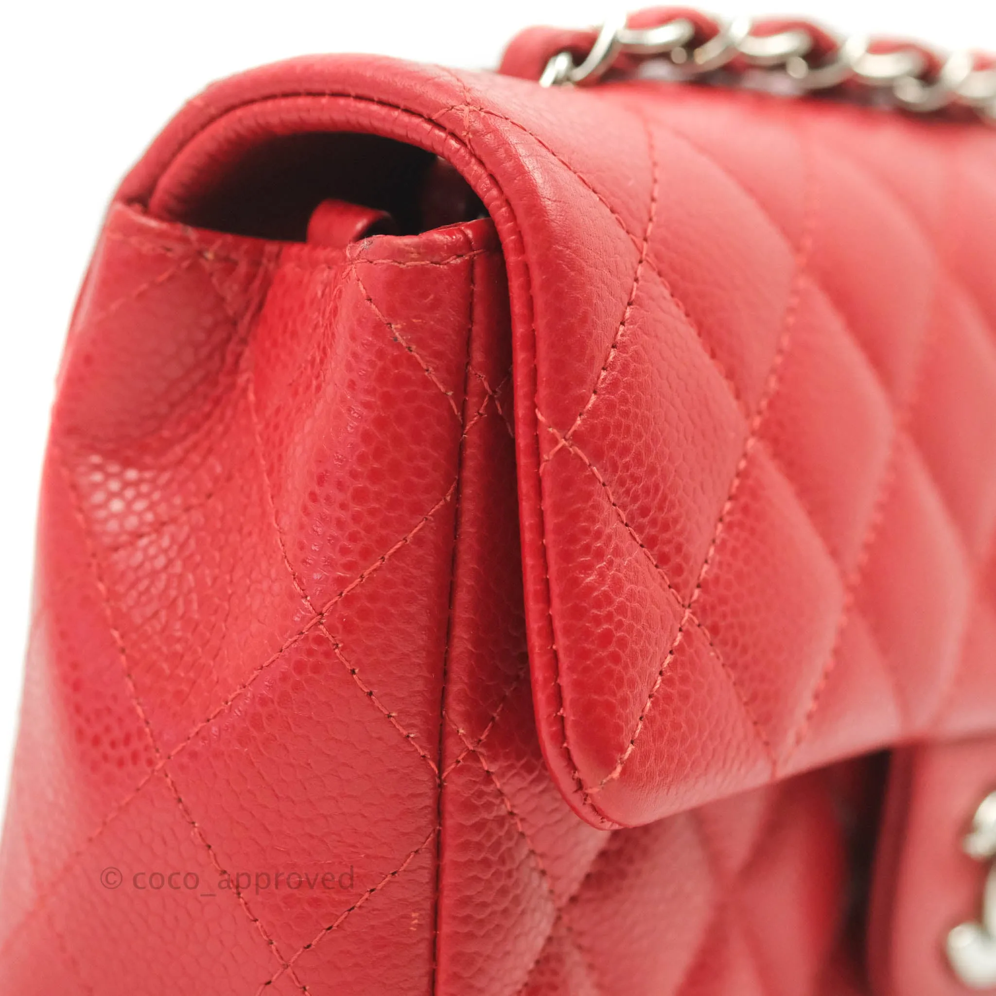 Chanel Quilted Mini Rectangular Flap Red Caviar Silver Hardware