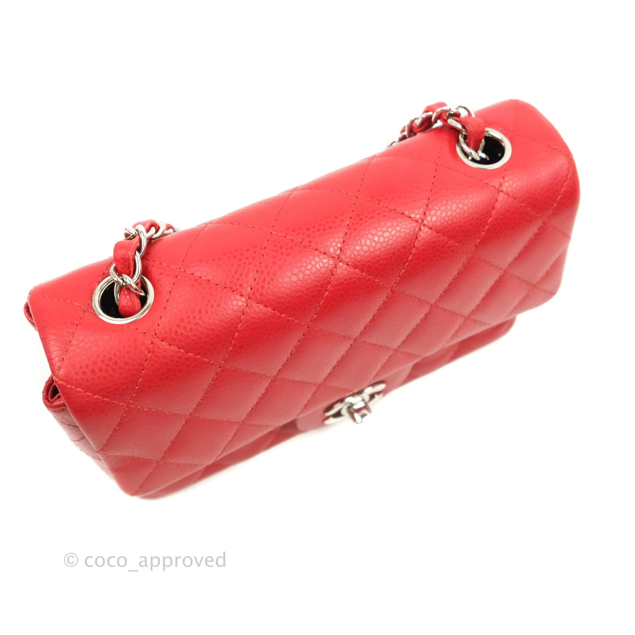 Chanel Quilted Mini Rectangular Flap Red Caviar Silver Hardware