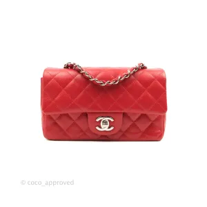 Chanel Quilted Mini Rectangular Flap Red Caviar Silver Hardware