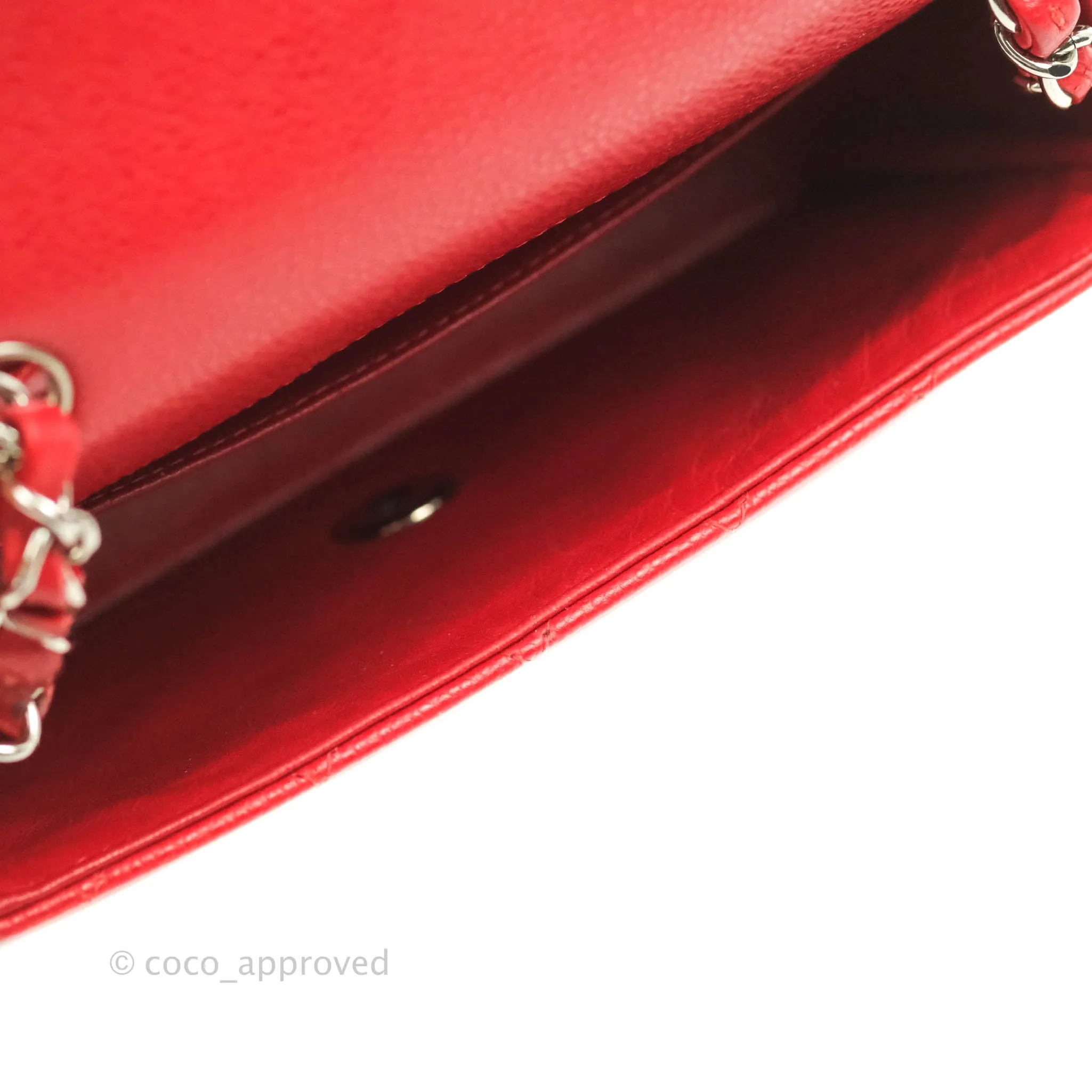 Chanel Quilted Mini Rectangular Flap Red Caviar Silver Hardware
