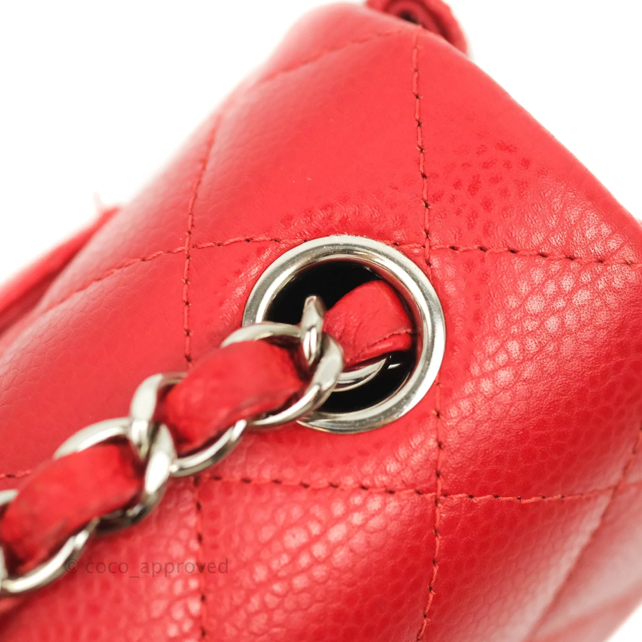 Chanel Quilted Mini Rectangular Flap Red Caviar Silver Hardware
