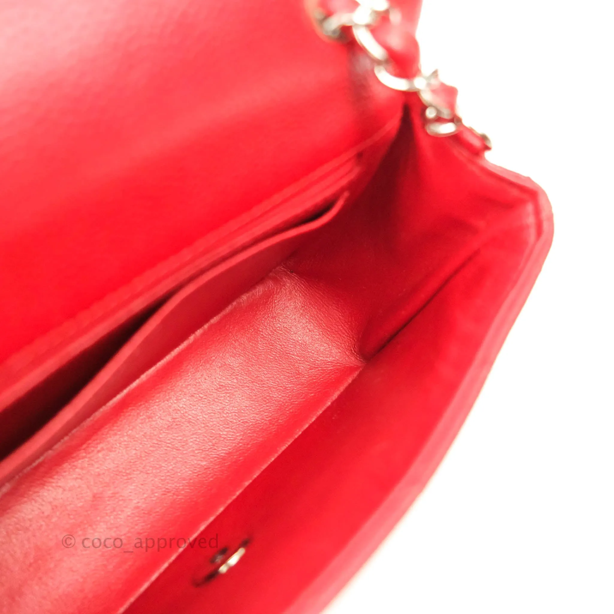 Chanel Quilted Mini Rectangular Flap Red Caviar Silver Hardware