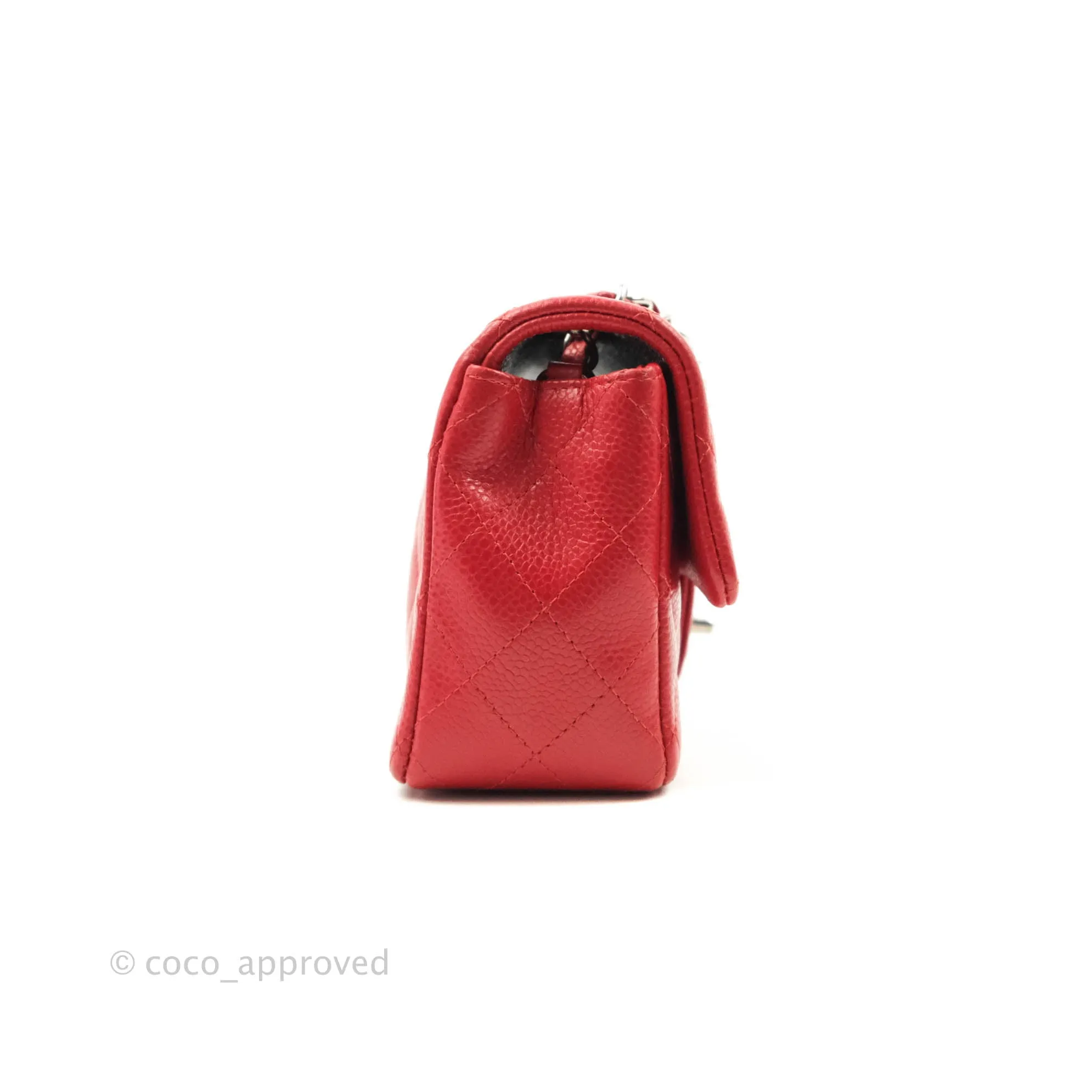 Chanel Quilted Mini Rectangular Flap Red Caviar Silver Hardware