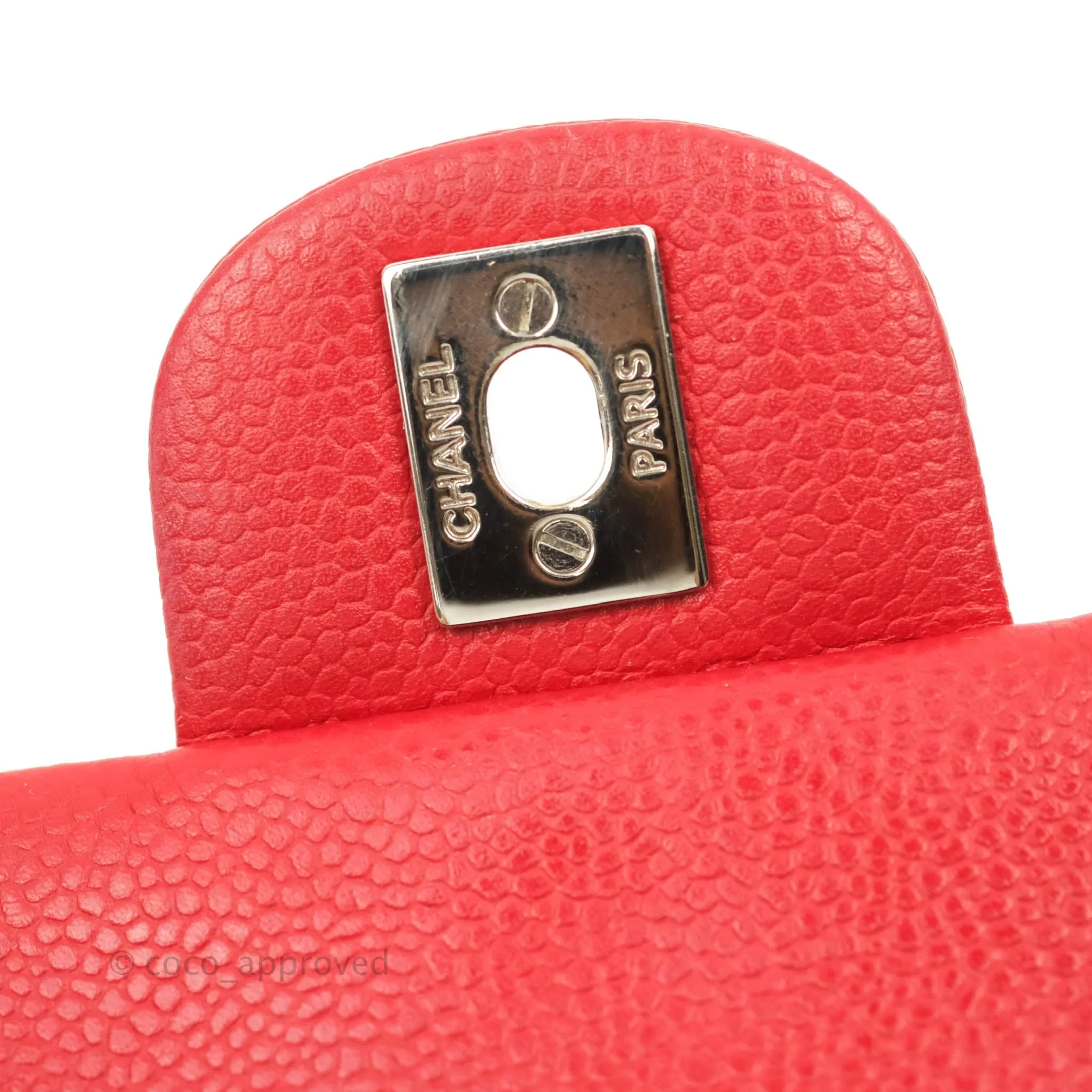 Chanel Quilted Mini Rectangular Flap Red Caviar Silver Hardware