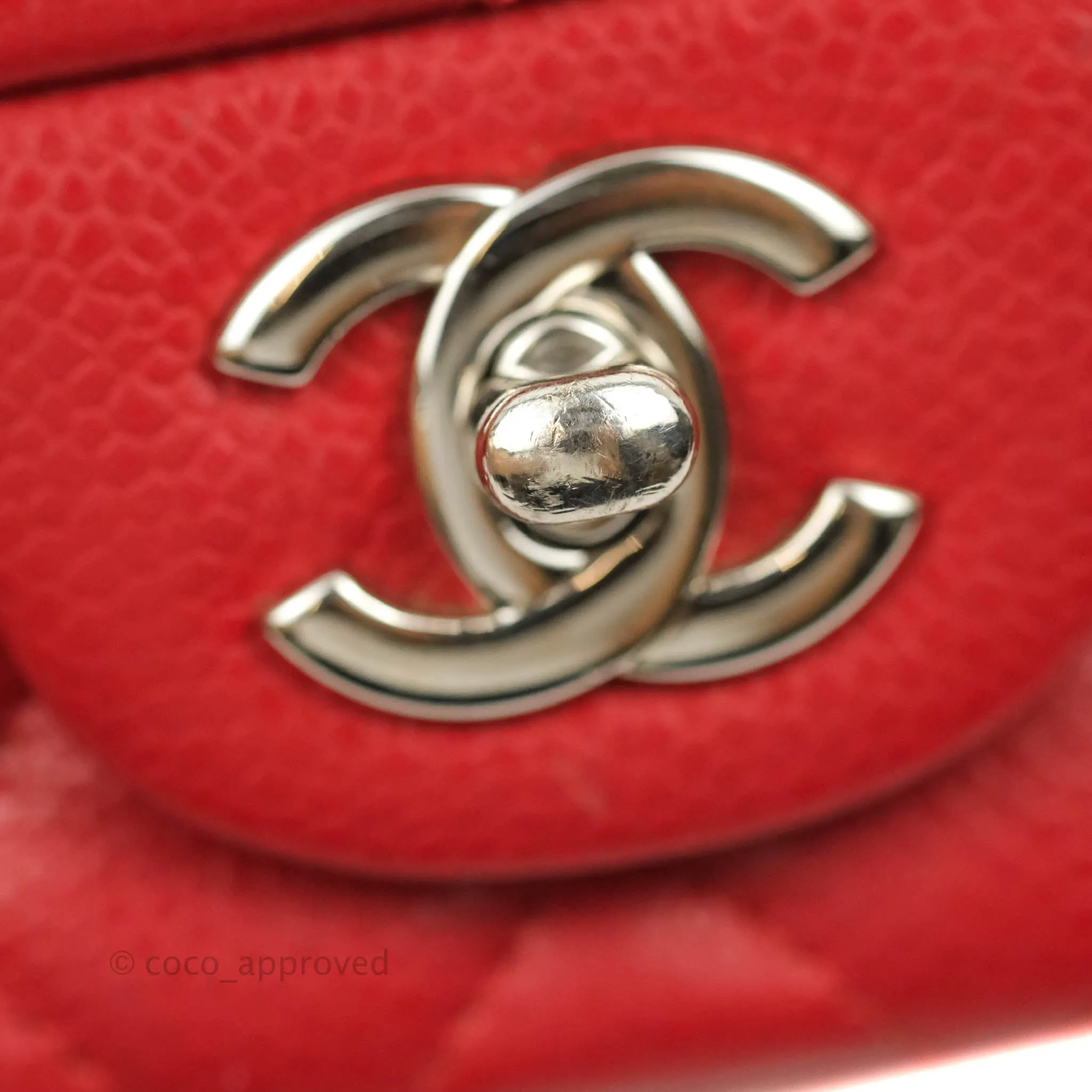 Chanel Quilted Mini Rectangular Flap Red Caviar Silver Hardware