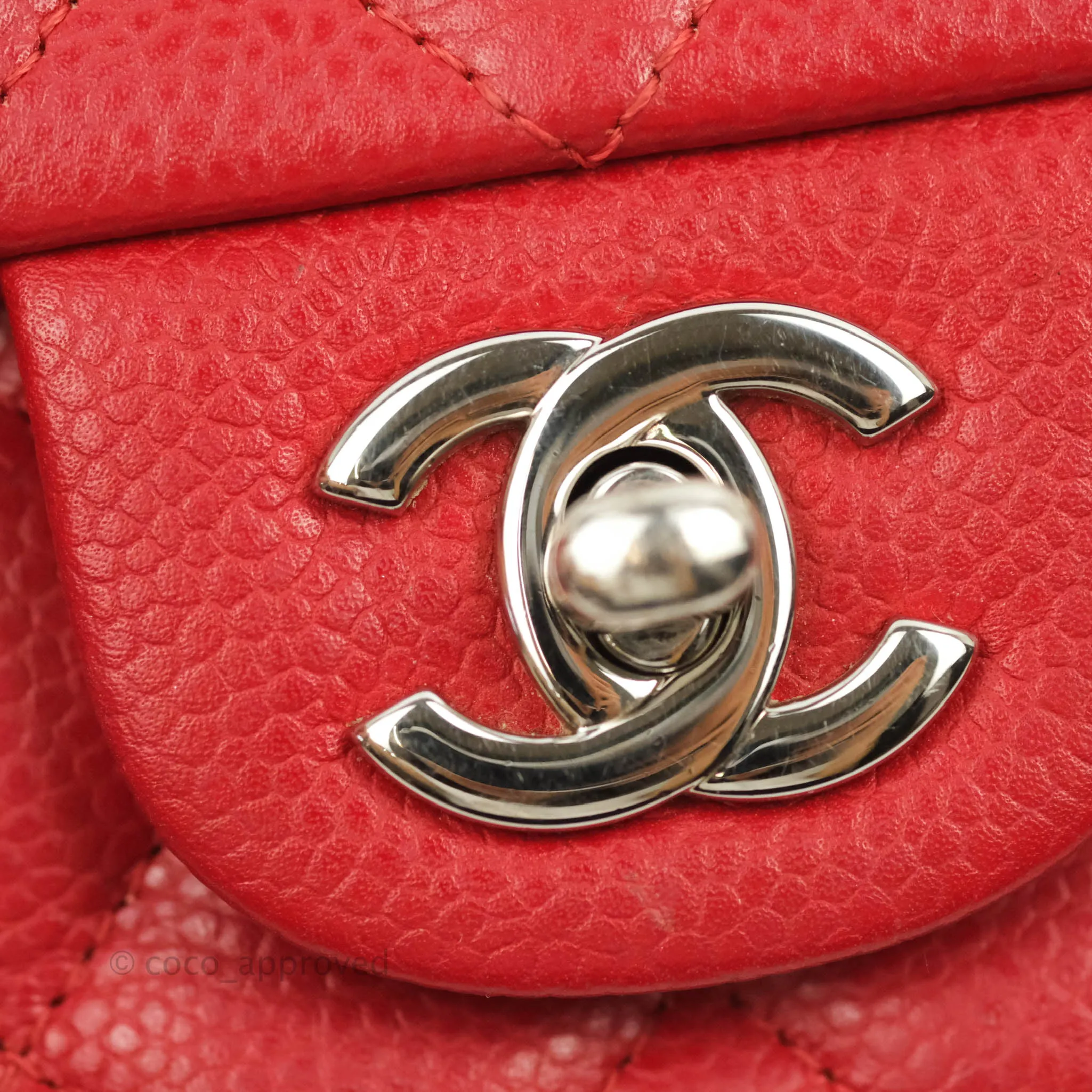 Chanel Quilted Mini Rectangular Flap Red Caviar Silver Hardware