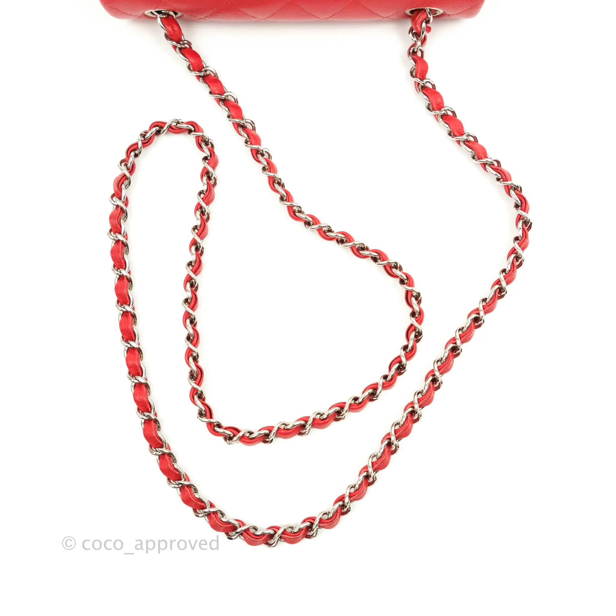 Chanel Quilted Mini Rectangular Flap Red Caviar Silver Hardware