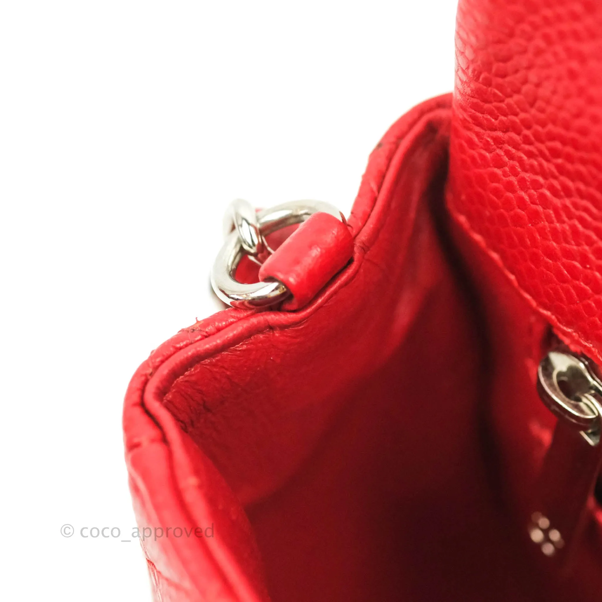 Chanel Quilted Mini Rectangular Flap Red Caviar Silver Hardware