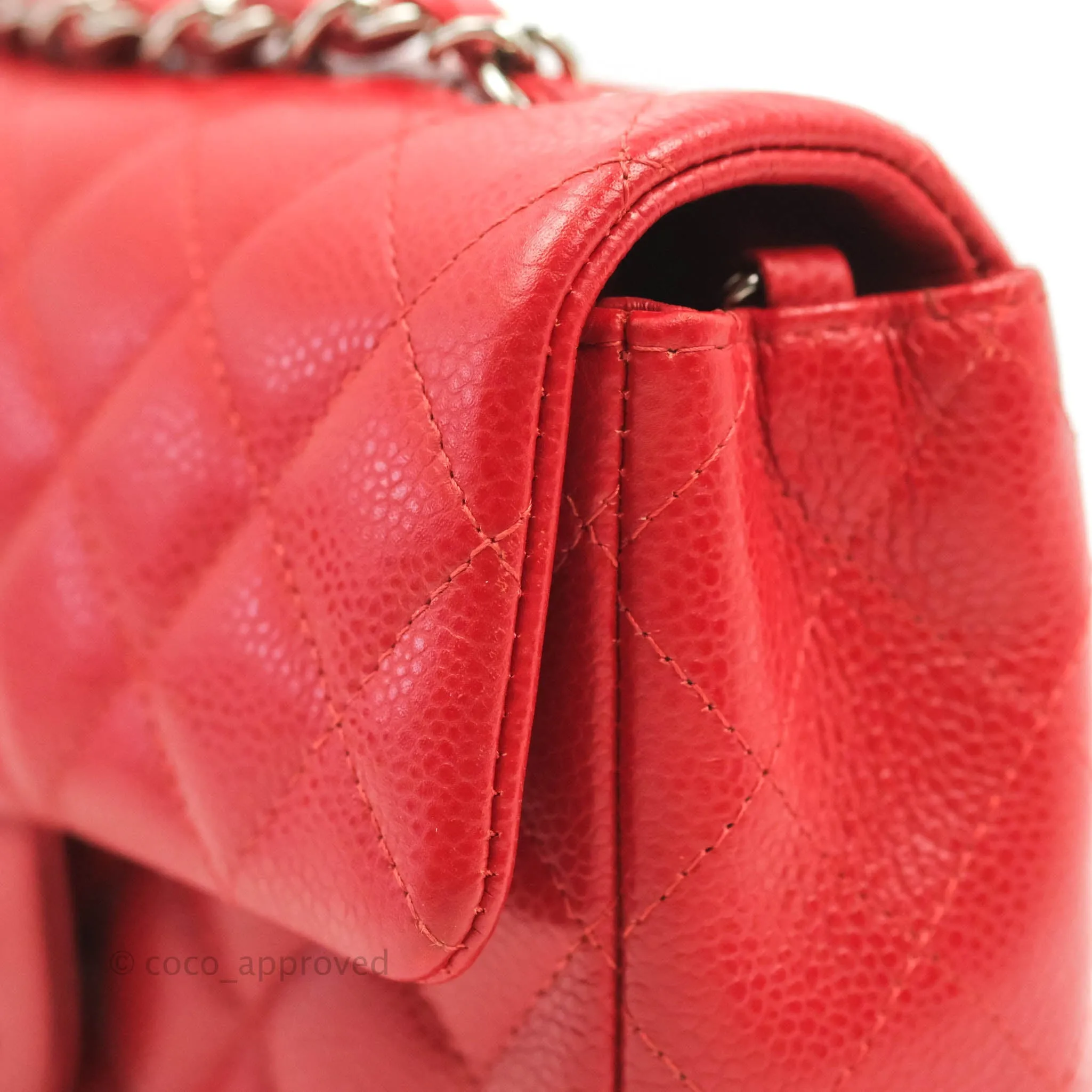 Chanel Quilted Mini Rectangular Flap Red Caviar Silver Hardware