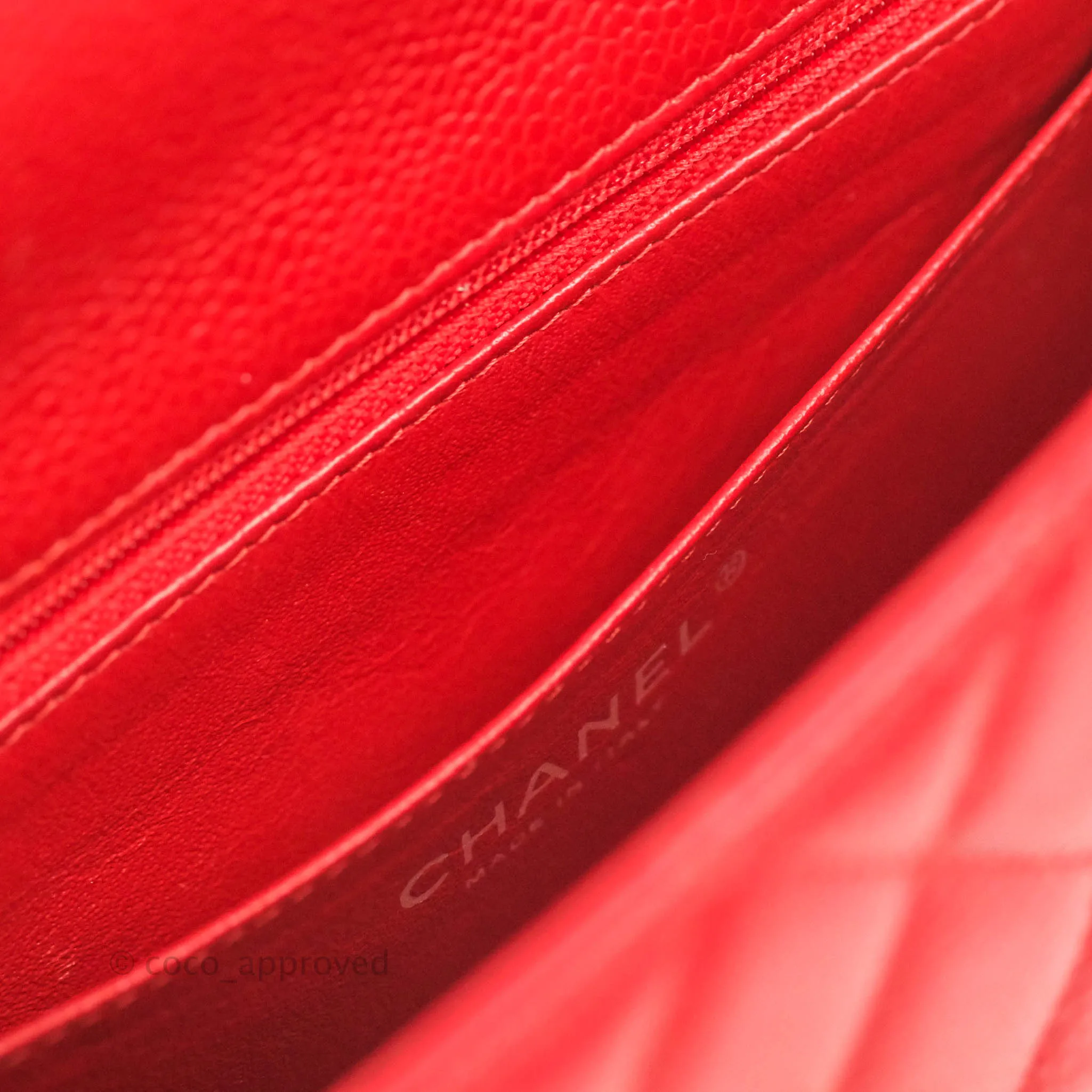 Chanel Quilted Mini Rectangular Flap Red Caviar Silver Hardware