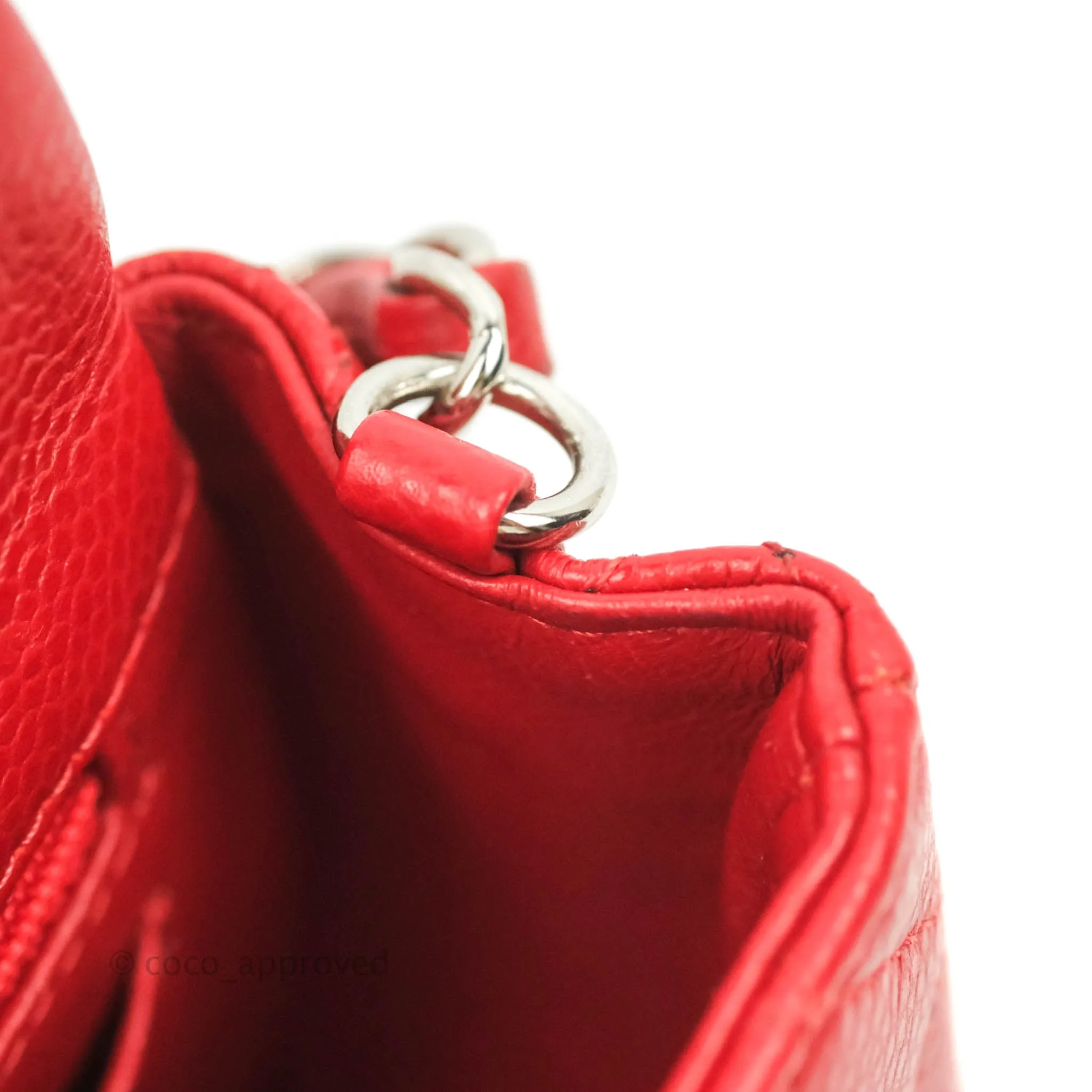 Chanel Quilted Mini Rectangular Flap Red Caviar Silver Hardware