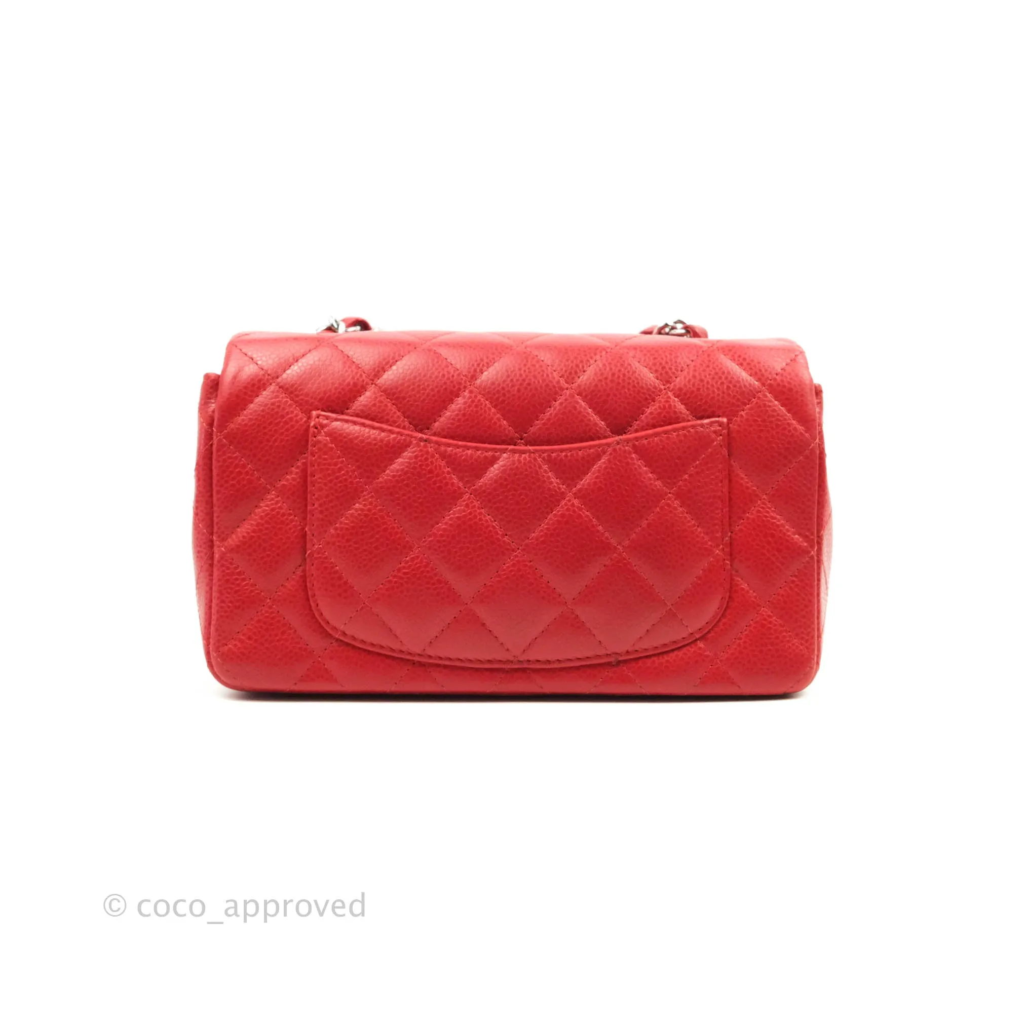 Chanel Quilted Mini Rectangular Flap Red Caviar Silver Hardware