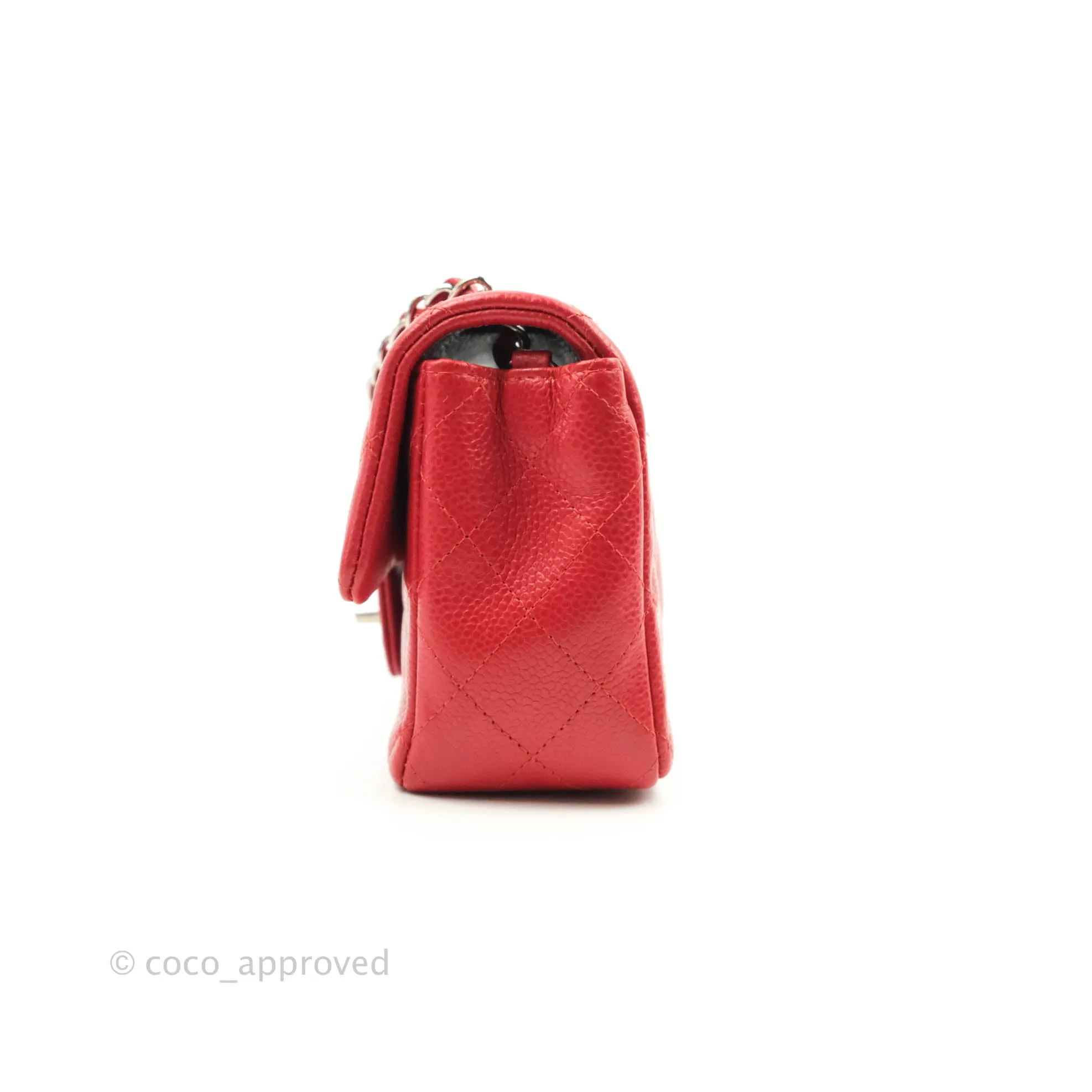 Chanel Quilted Mini Rectangular Flap Red Caviar Silver Hardware