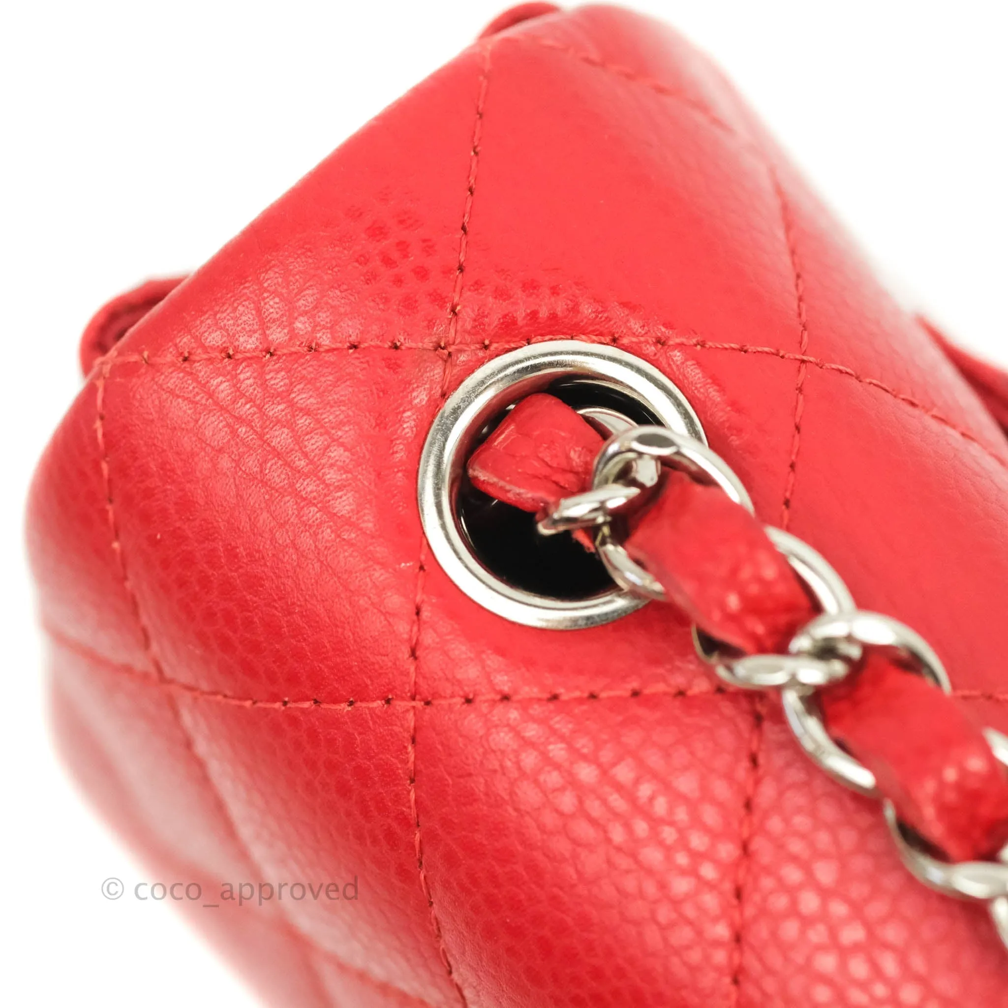 Chanel Quilted Mini Rectangular Flap Red Caviar Silver Hardware
