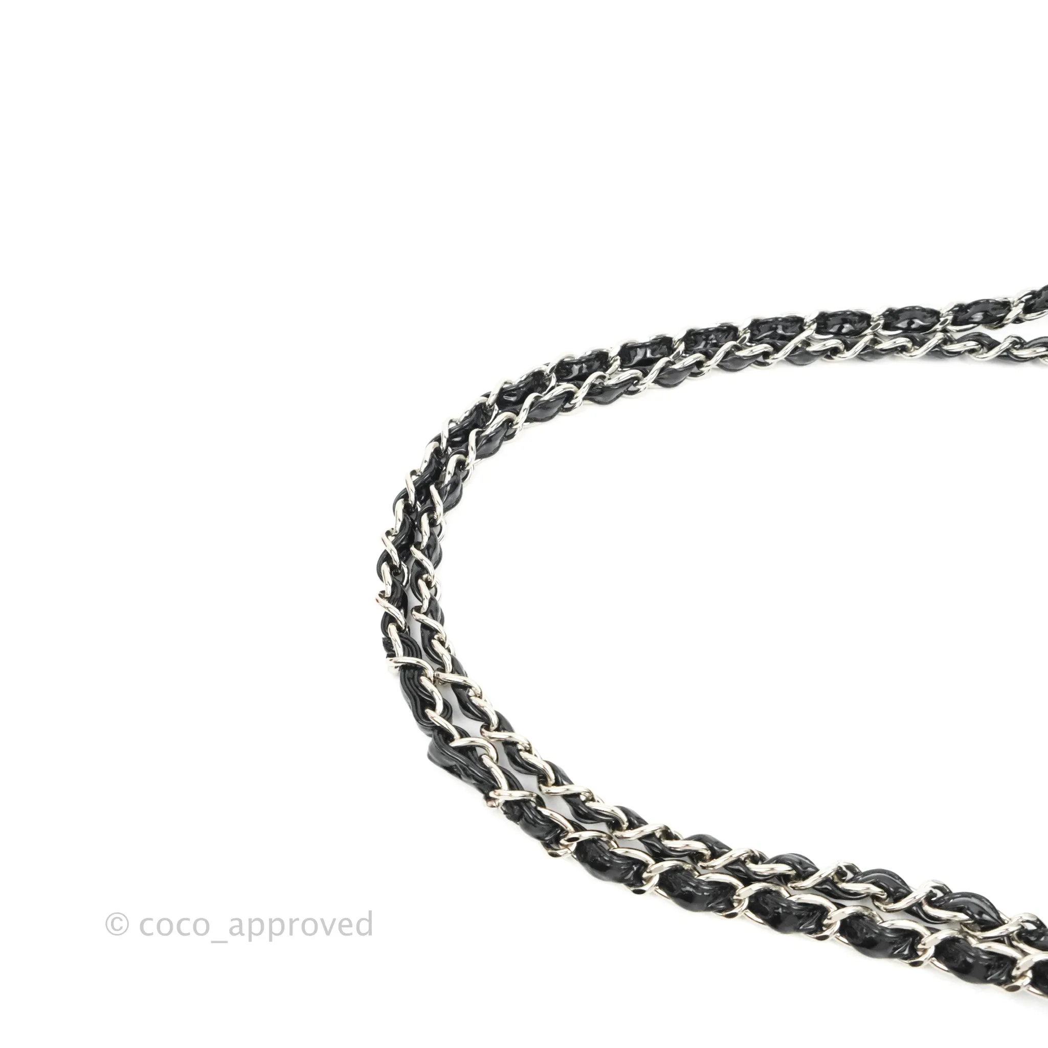 Chanel Single Flap Maxi Chevron Black Patent Silver Hardware