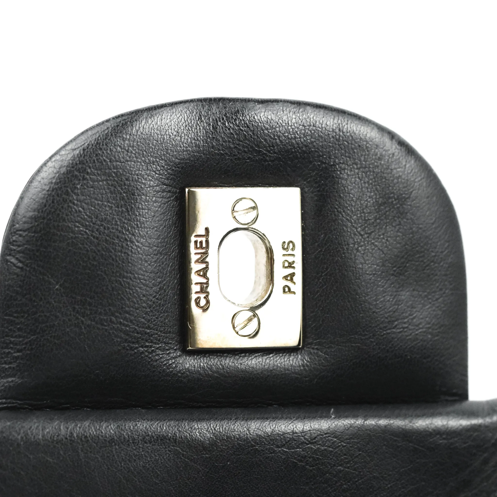 Chanel Single Flap Maxi Chevron Black Patent Silver Hardware